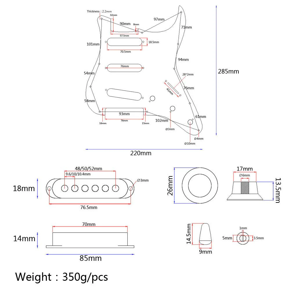 Alnicov Electric Guitar Part Prewired Loaded Pickup Pickguard Assembly 3 Ply SSS White - Image 3