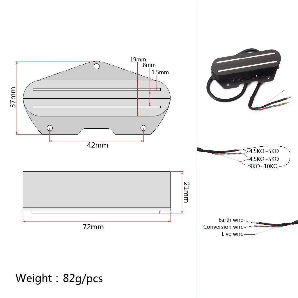 Alnicov Electric Guitar Pickup Dual Hot Rail Humbucker Pickup Single Coil Guitar Pickup Fit for TL Strat Squier Tele Electric Guitar，Black - Image 3