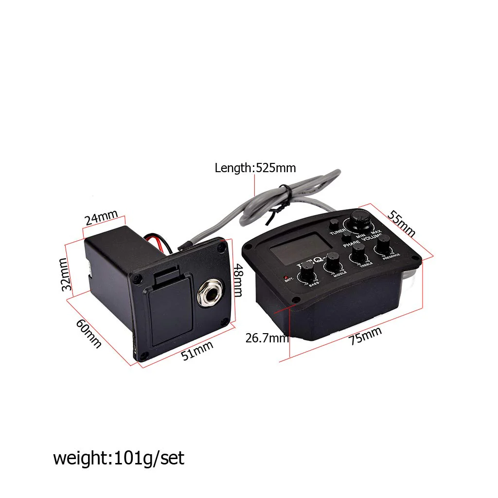 Alnicov Guitar 4-Band EQ Equalizer，HEQ-4 Preamp Amplifier Chromatic Tuner Piezo Pickup Black - Image 7