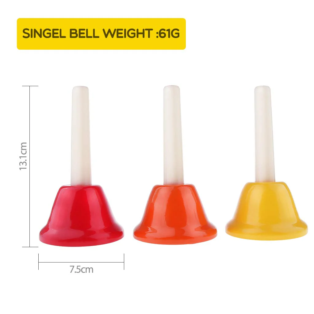 Alnicov Music Hand Bell Rhythm Band Beginners Play Hand Bells,8 Sound,8 Color Musical Bell for Senior,Teacher,Desk Bell Metal Hand Bells Set (one set of 8 notes) - Image 5