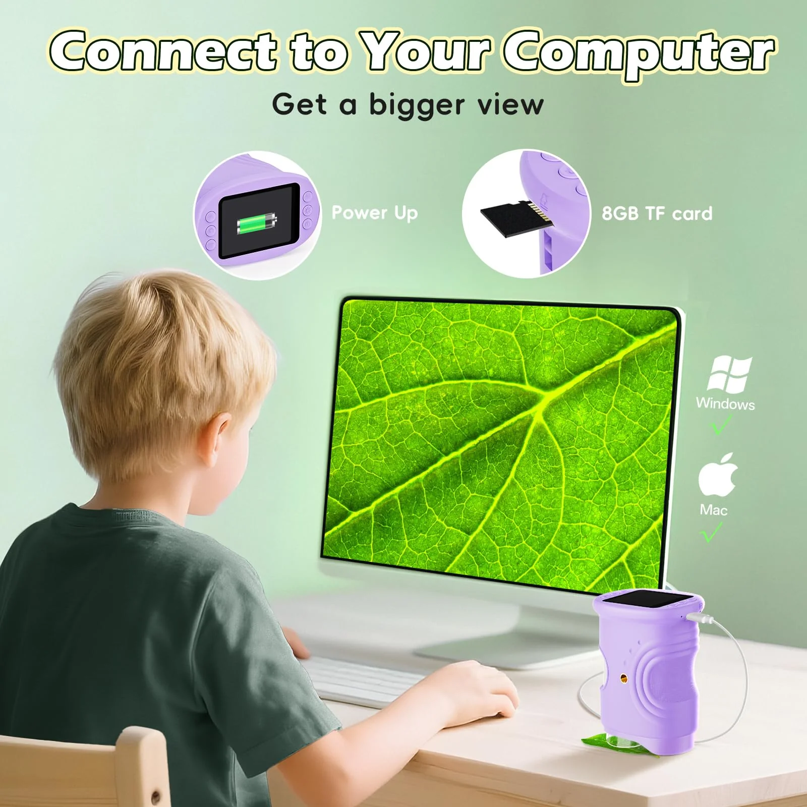 Alotwan Kids Digital Microscope 1000X Zoom, Mini Pocket Handheld Microscope with Camera/Video/Telescope Function, Portable Outdoor Travel Toys for Boys Girls 3-8 Years STEM Gifts, 8GB SD Card Included Purple - Image 8