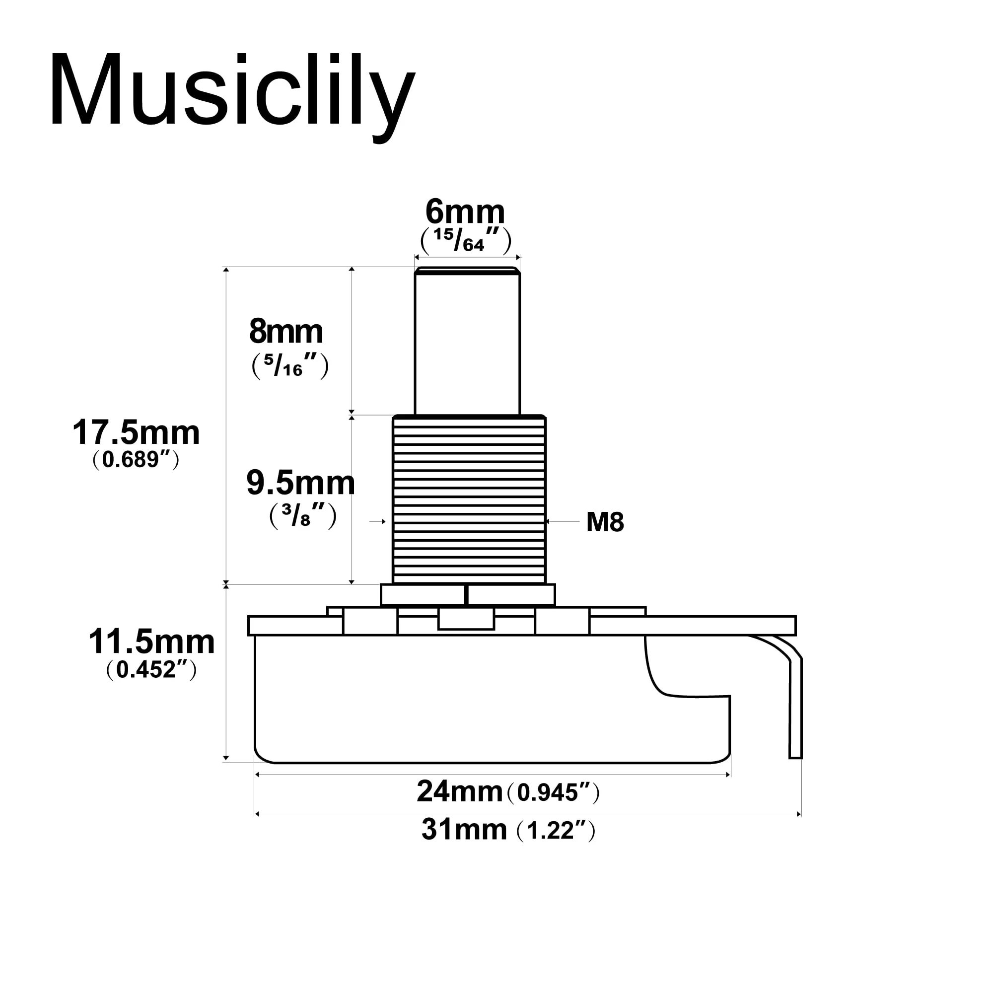 Alpha A250K Pots Metric Solid Standard Shaft 9.5mm Audio Taper Potentiometers for Electric Guitar Bass (Set of 10) A250K Solid Shaft 9.5mm - Image 2