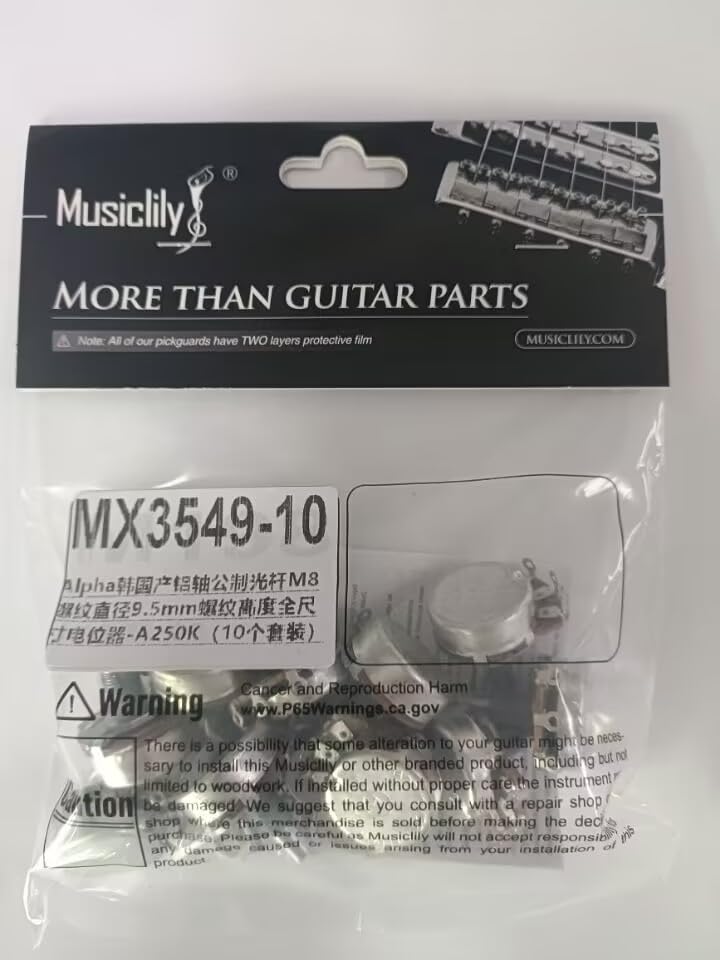 Alpha A250K Pots Metric Solid Standard Shaft 9.5mm Audio Taper Potentiometers for Electric Guitar Bass (Set of 10) A250K Solid Shaft 9.5mm - Image 7