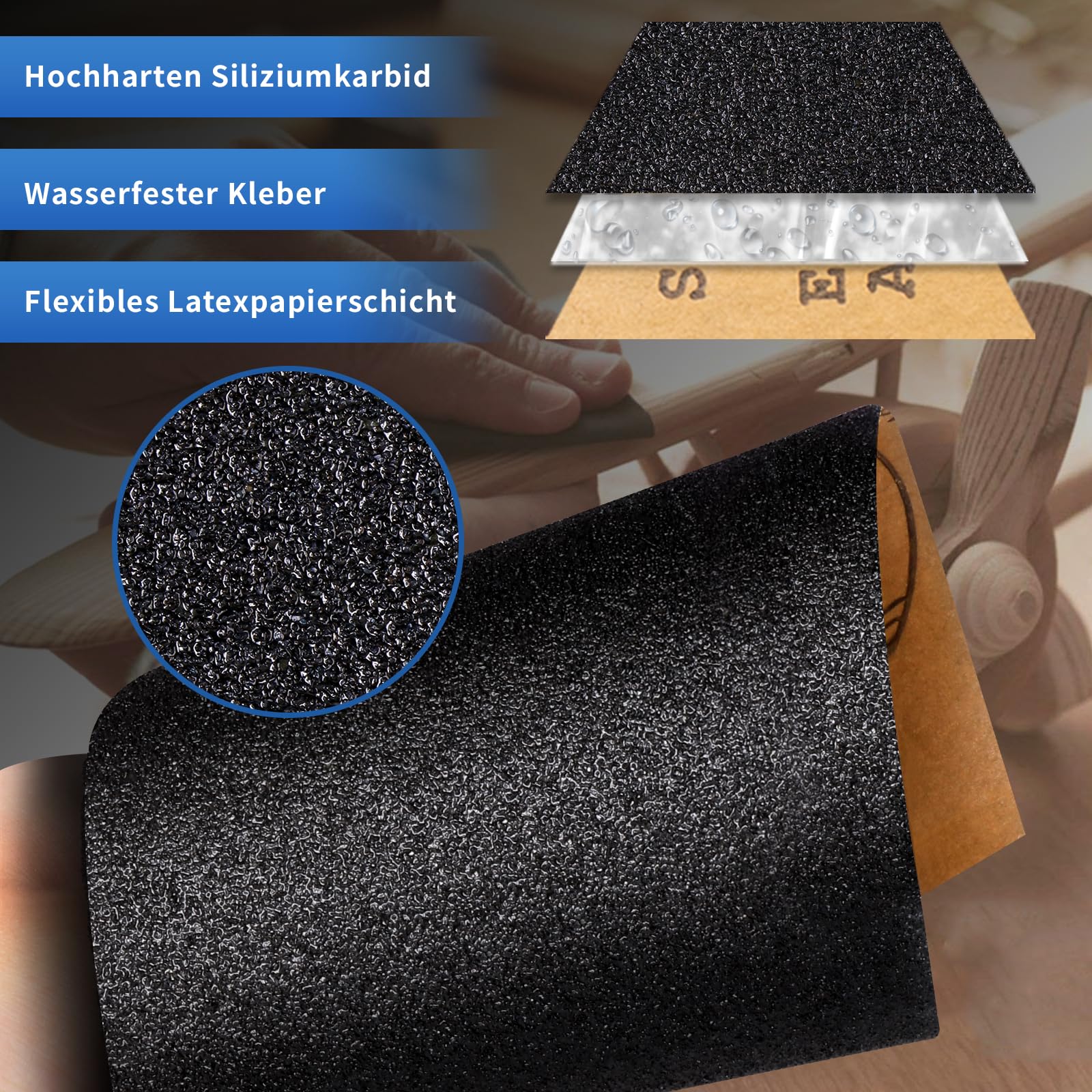 ALPXUXP Sandpaper Set of 48 Wet and Dry Professional Water Emery Paper for Car, Metal, Wooden Furniture, Stone, Varnish, Glass, Grit 120/180/240/400/600/800/1000/1200/1500/2000/3000/5000, 23 x 9 cm (120 to 5000) 48 pieces - Image 2