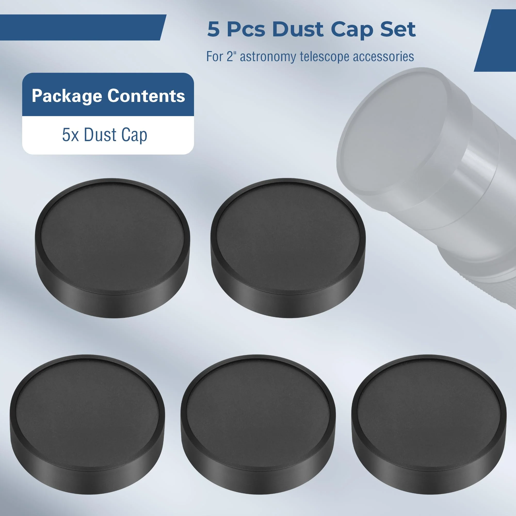 Alstar 5 Pcs Dust Caps for Eyepiece, Barlow Lens, Diagonal & Accessories - M48 X 0.75 Telescope Protection 2 Inches - Black - Image 7