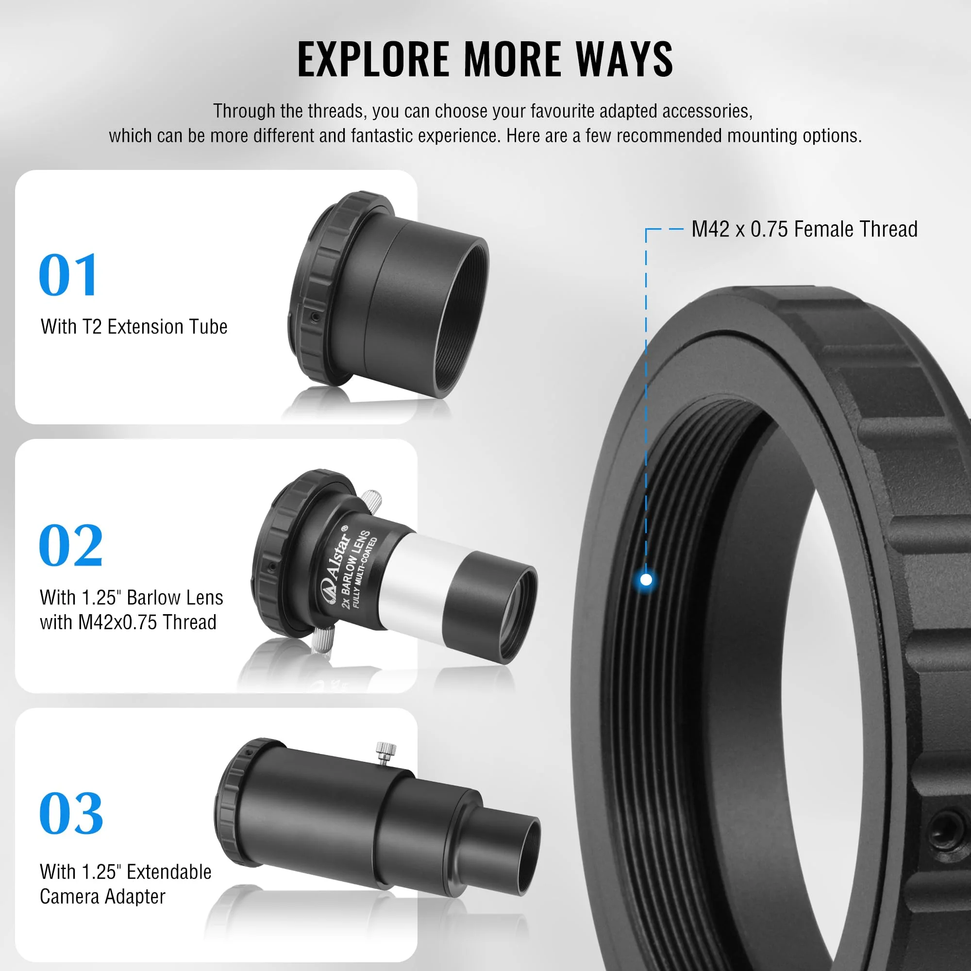 Alstar Telescope Photo Adapter for Nikon SLR/DSLR Cameras, T Mount Telescope Camera Adapter Include T2 T Ring for DSLR and T Adapter, 1.25 Inch Telescope Accessory for Astrophotography - Image 6