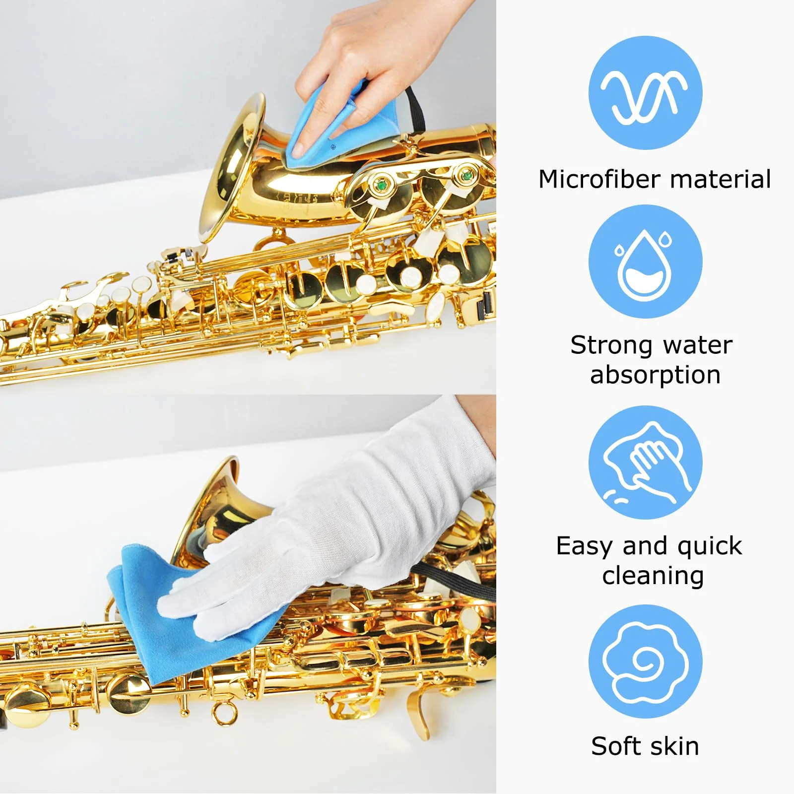 Alto/Tenor/Soprano Saxophone Cleaning Swab Kit,Clarinet Flute Trumpet Cleaning Kit with Case for Wind & Woodwind Instruments, Combo Including Sax Cleaning Microfiber Cloth,Mouthpiece Brush,Gloves - Image 4