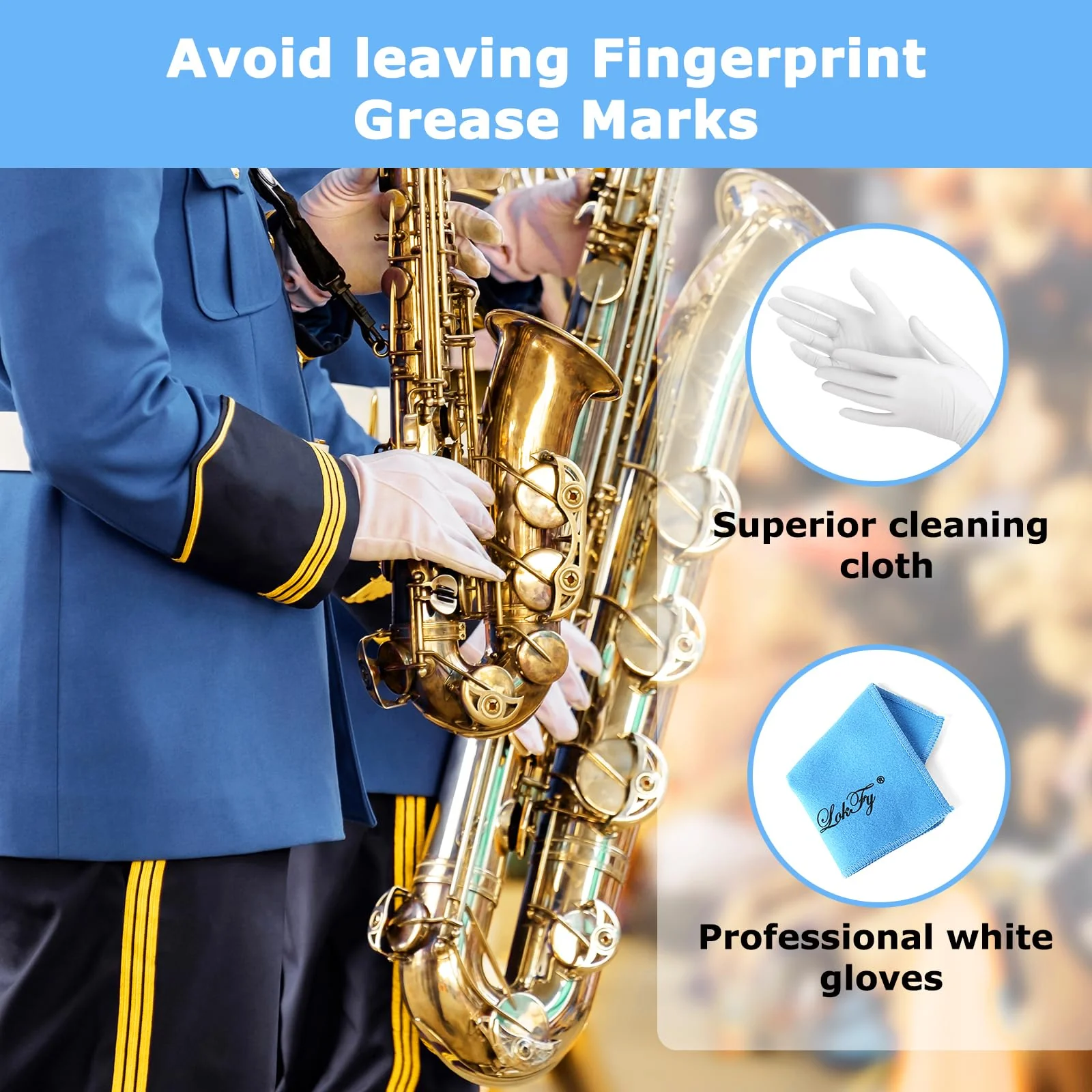 Alto/Tenor/Soprano Saxophone Cleaning Swab Kit,Clarinet Flute Trumpet Cleaning Kit with Case for Wind & Woodwind Instruments, Combo Including Sax Cleaning Microfiber Cloth,Mouthpiece Brush,Gloves - Image 5