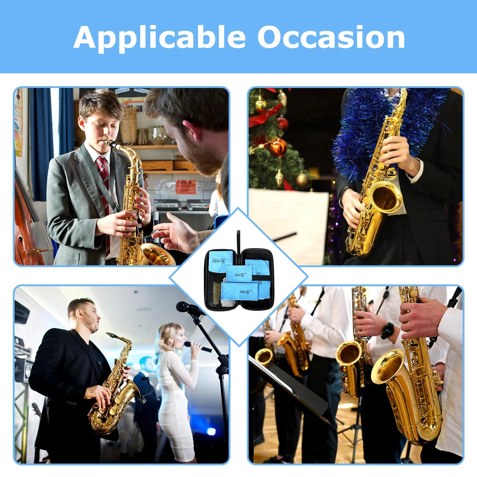 Alto/Tenor/Soprano Saxophone Cleaning Swab Kit,Clarinet Flute Trumpet Cleaning Kit with Case for Wind & Woodwind Instruments, Combo Including Sax Cleaning Microfiber Cloth,Mouthpiece Brush,Gloves - Image 7