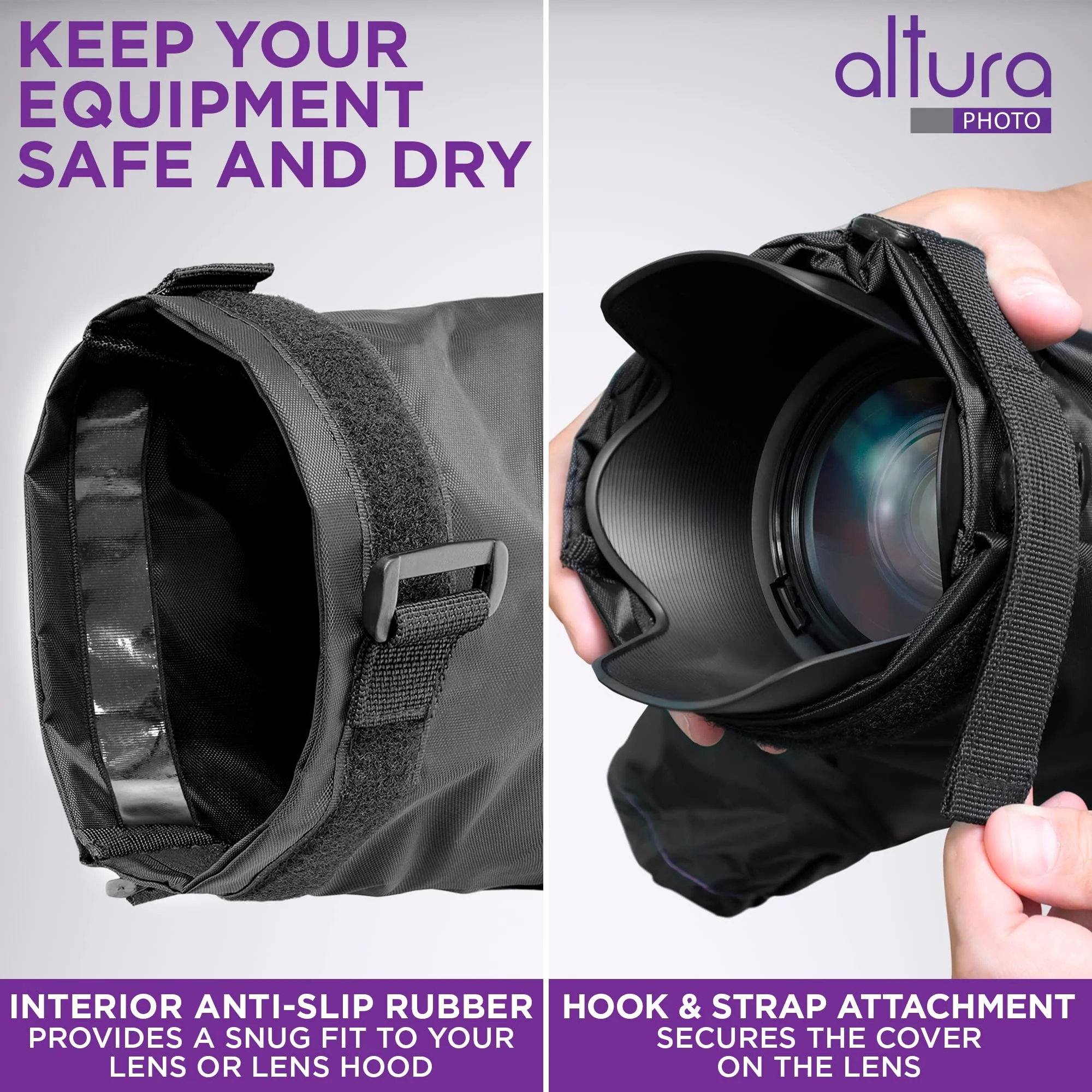 Altura Photo Camera Rain Cover - Professional Waterproof Lens Jacket Covers with Dual Hand Sleeves and Full-Length Zipper - Weather Protector for Canon Nikon Sony Fujifilm DSLR & Mirrorless Cameras - Image 6