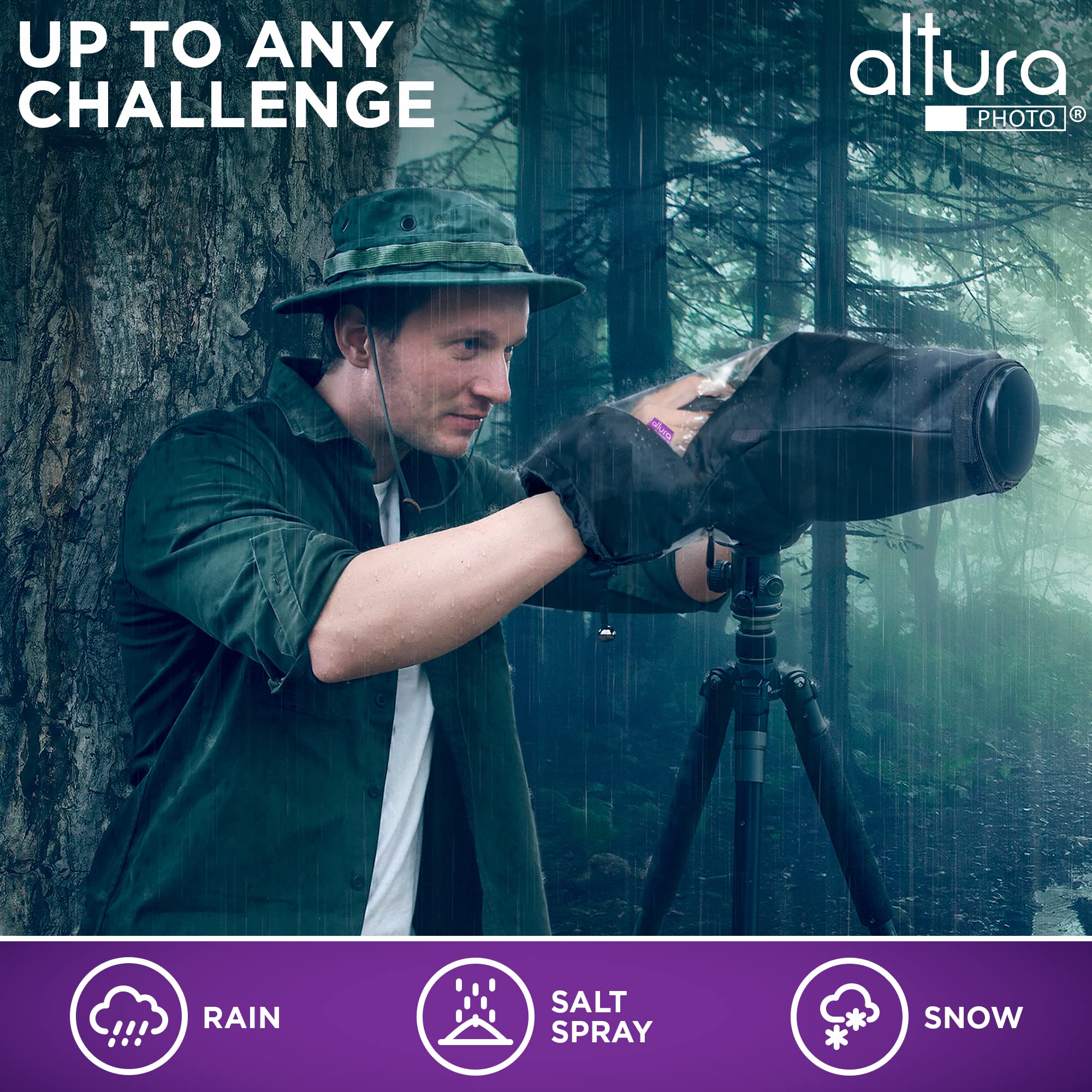 Altura Photo Camera Rain Cover - Professional Waterproof Lens Jacket Covers with Dual Hand Sleeves and Full-Length Zipper - Weather Protector for Canon Nikon Sony Fujifilm DSLR & Mirrorless Cameras - Image 7