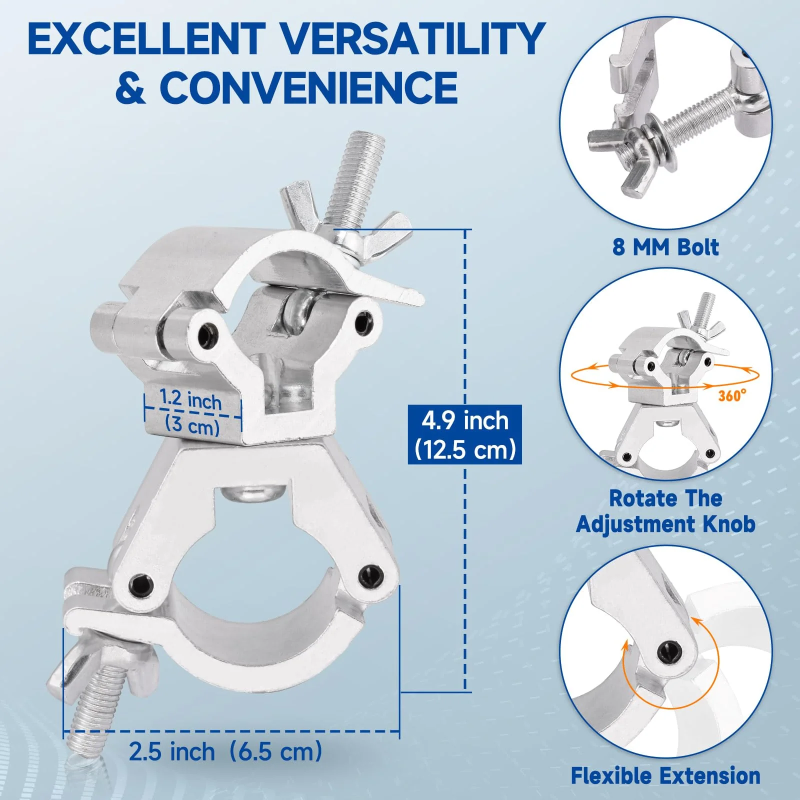 Aluminum Alloy Stage Lighting Truss Clamps - Maximum Load 220 Lbs and Fits 0.98-1.18 Inches or 1.18-1.41 Inches OD Tubing - Swivel Double-Head Coupler Suitable for Stages/Djs/Speaker/Pubs 0.98-1.18Inch/1.18-1.41Inch - Image 2