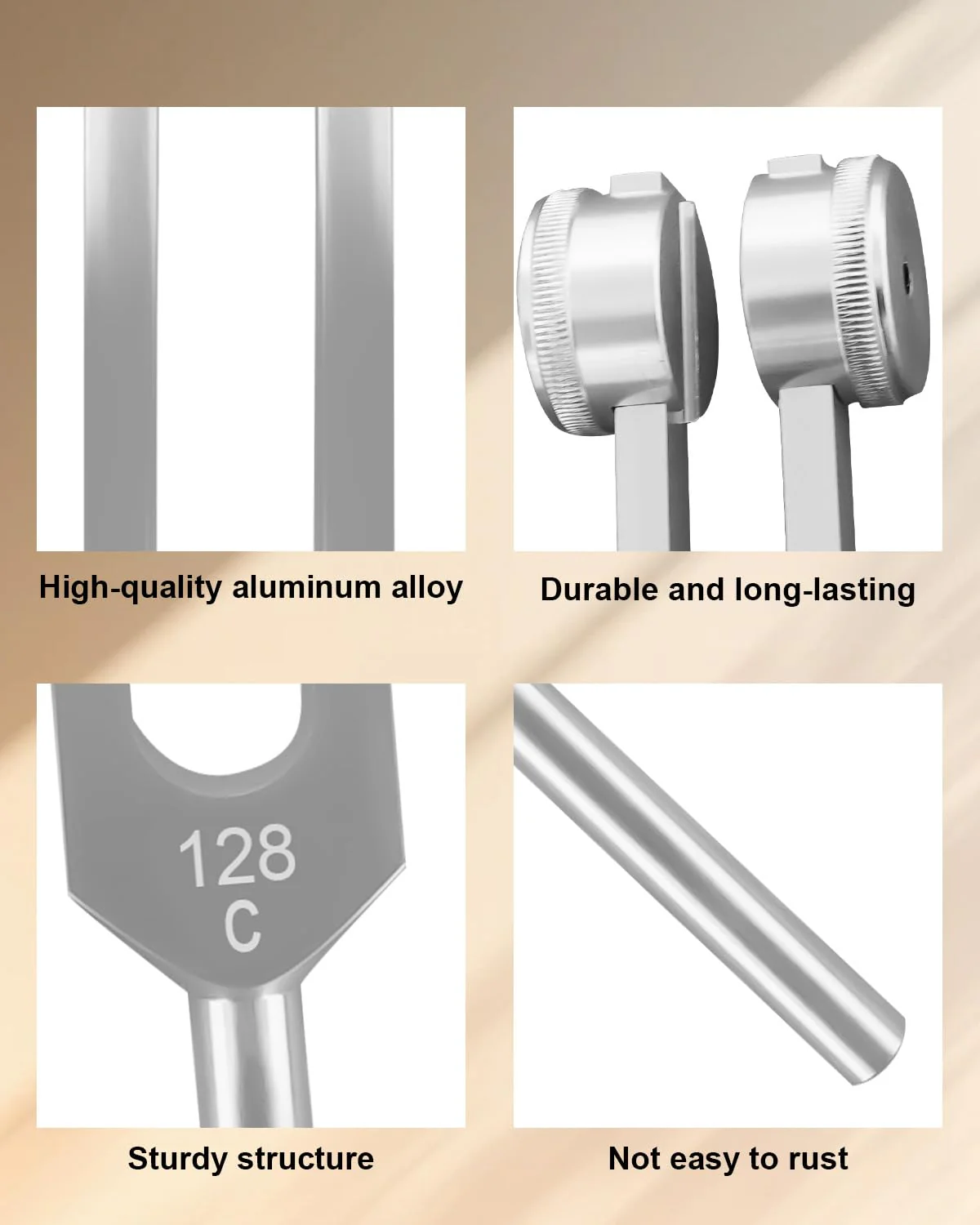 Aluminum Alloy Tuning Fork Set, 4 Tuning Forks & 2 Rubber Mallets & 4 Black Protective Bags, 128Hz 256Hz 512Hz 1024Hz Tuning Forks for Sound Yoga Meditation Relaxation - Image 3