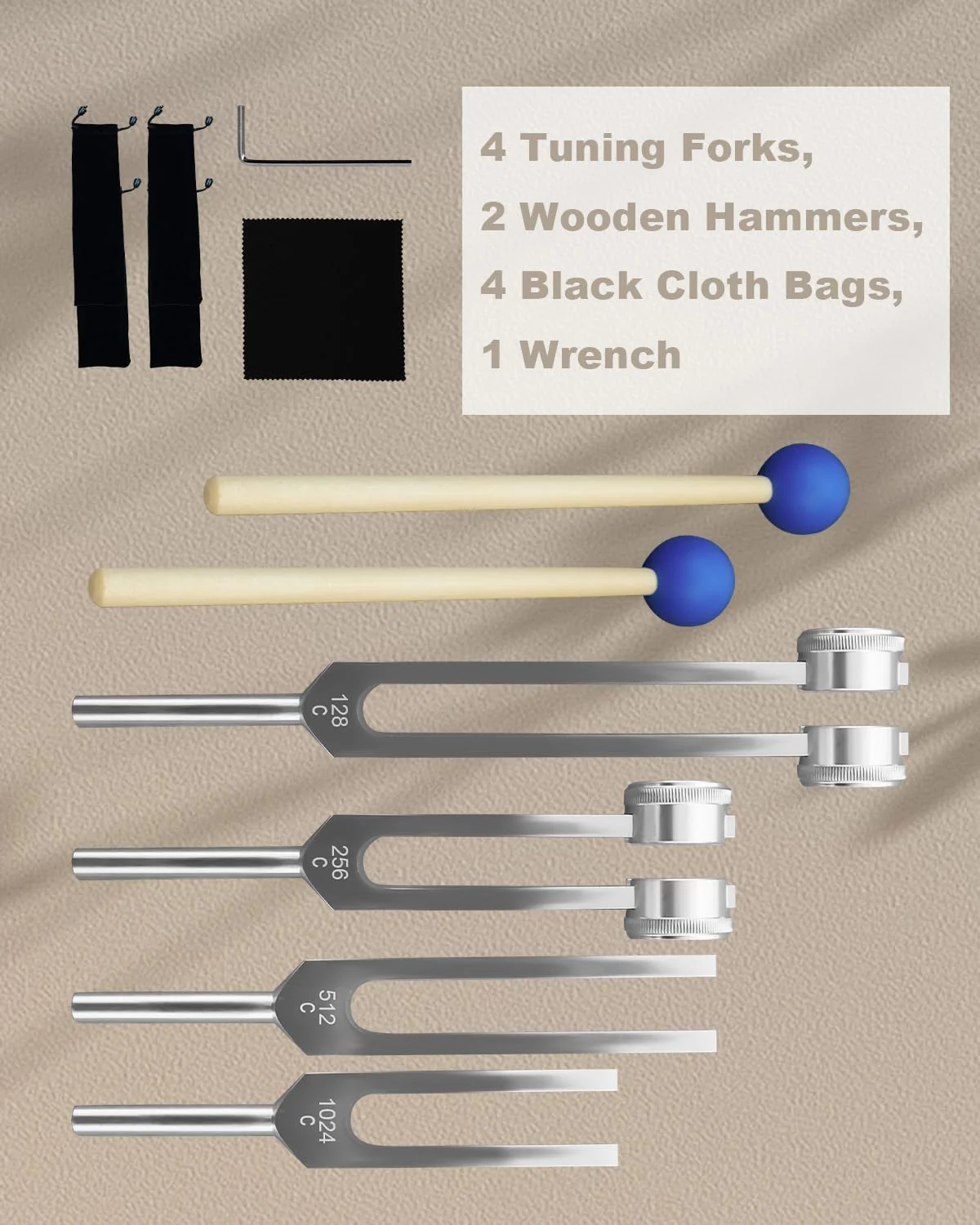 Aluminum Alloy Tuning Fork Set, 4 Tuning Forks & 2 Rubber Mallets & 4 Black Protective Bags, 128Hz 256Hz 512Hz 1024Hz Tuning Forks for Sound Yoga Meditation Relaxation - Image 5
