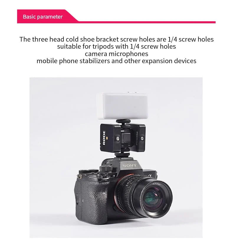 Aluminum Camera Cold Shoe Mount, Hot Shoe Extension Camera Flash Bracket for Light, Mic, with 1/4'' Tripod Screw (ST-001) ST-001 - Image 4