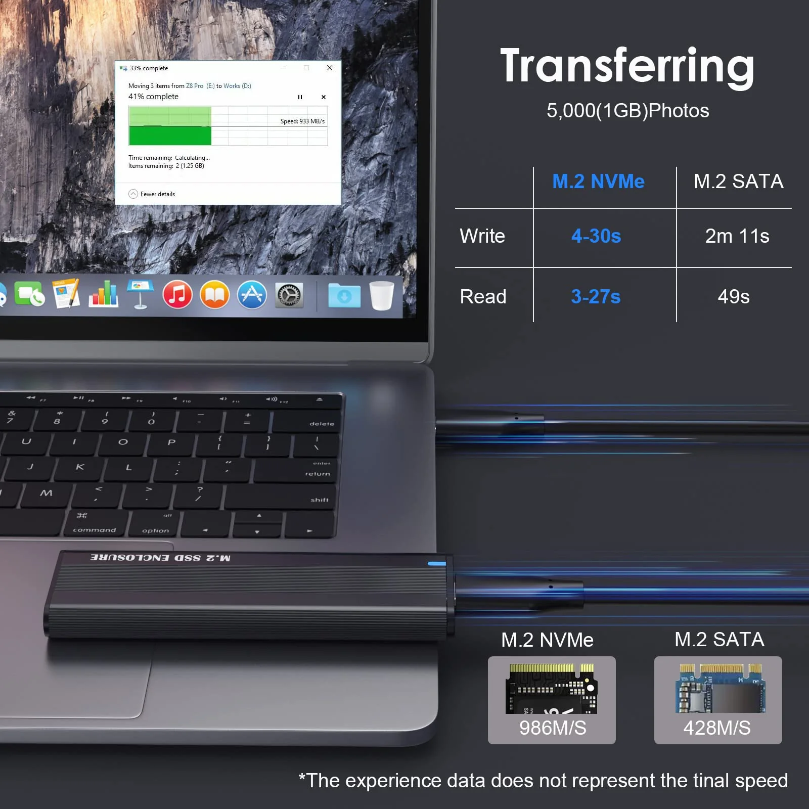 Aluminum M.2 NVME SATA SSD Enclosure Adapter, 10Gbps Type C Tool Free Enclosure for M.2 PCIe NVMe and SATA SSDs - Image 3