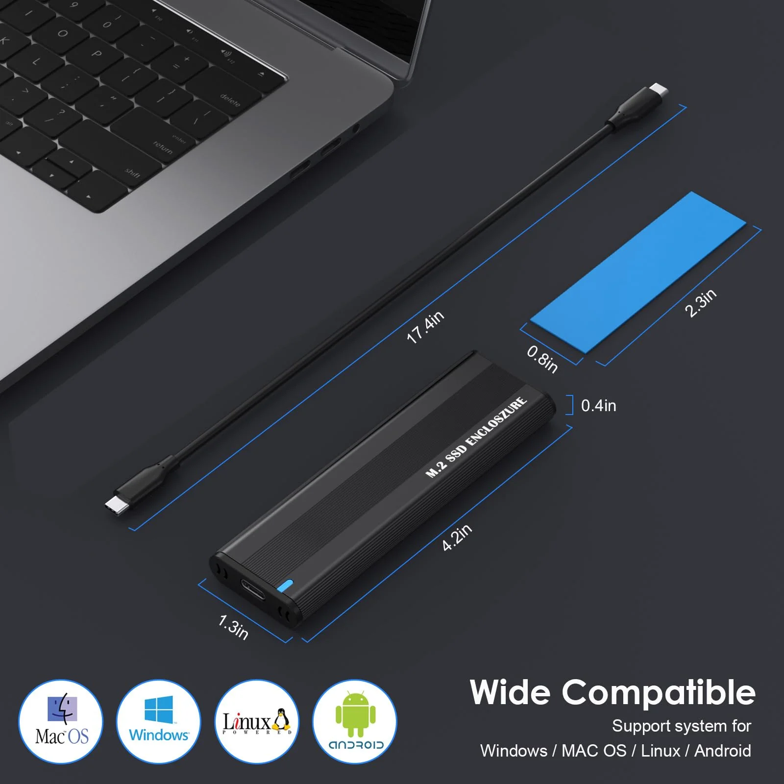 Aluminum M.2 NVME SATA SSD Enclosure Adapter, 10Gbps Type C Tool Free Enclosure for M.2 PCIe NVMe and SATA SSDs - Image 6