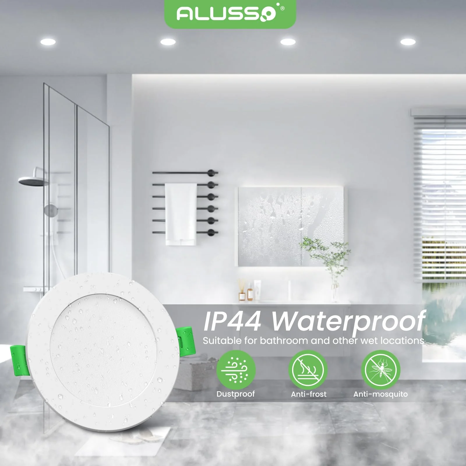 ALUSSO LED Recessed Spotlight, 230 V, Flat IP44, 4 W LED Spotlights, 280 LM, Cool White 6500 K Recessed Lights, 30 mm Ultra Flat, Recessed Spot Hole 55-68 mm, Ceiling Spotlights for Bathroom, Kitchen Cool White 6500k, Set of 6 - Image 4