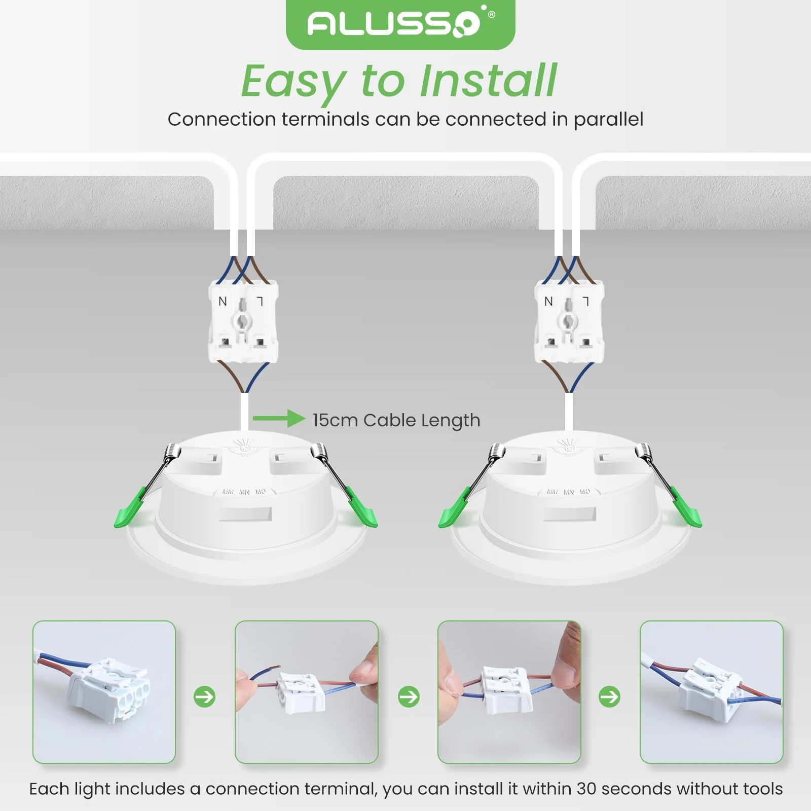 ALUSSO LED Recessed Spotlight, 230 V, Flat IP44, 4 W LED Spotlights, 280 LM, Cool White 6500 K Recessed Lights, 30 mm Ultra Flat, Recessed Spot Hole 55-68 mm, Ceiling Spotlights for Bathroom, Kitchen Cool White 6500k, Set of 6 - Image 6