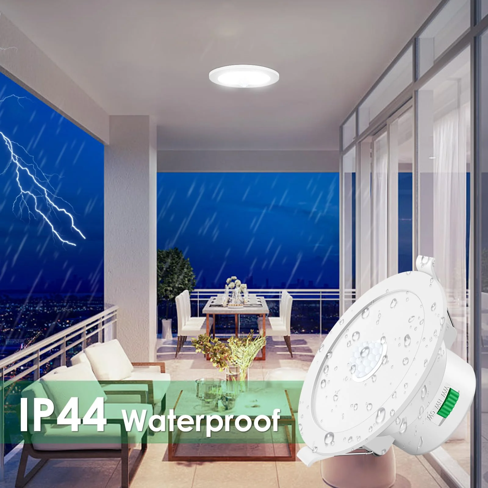 ALUSSO LED Recessed Spotlight, 230 V with PIR Motion Sensor, Flush-Mounted LED Spotlights, 12 W, IP44, Warm White, Neutral White, Cool White, Recessed Lights, Ceiling Spotlights, Pack of 2 12 W White - Diameter 113 Mm, Hole Size 90-100 Mm 2 Pack - Image 7