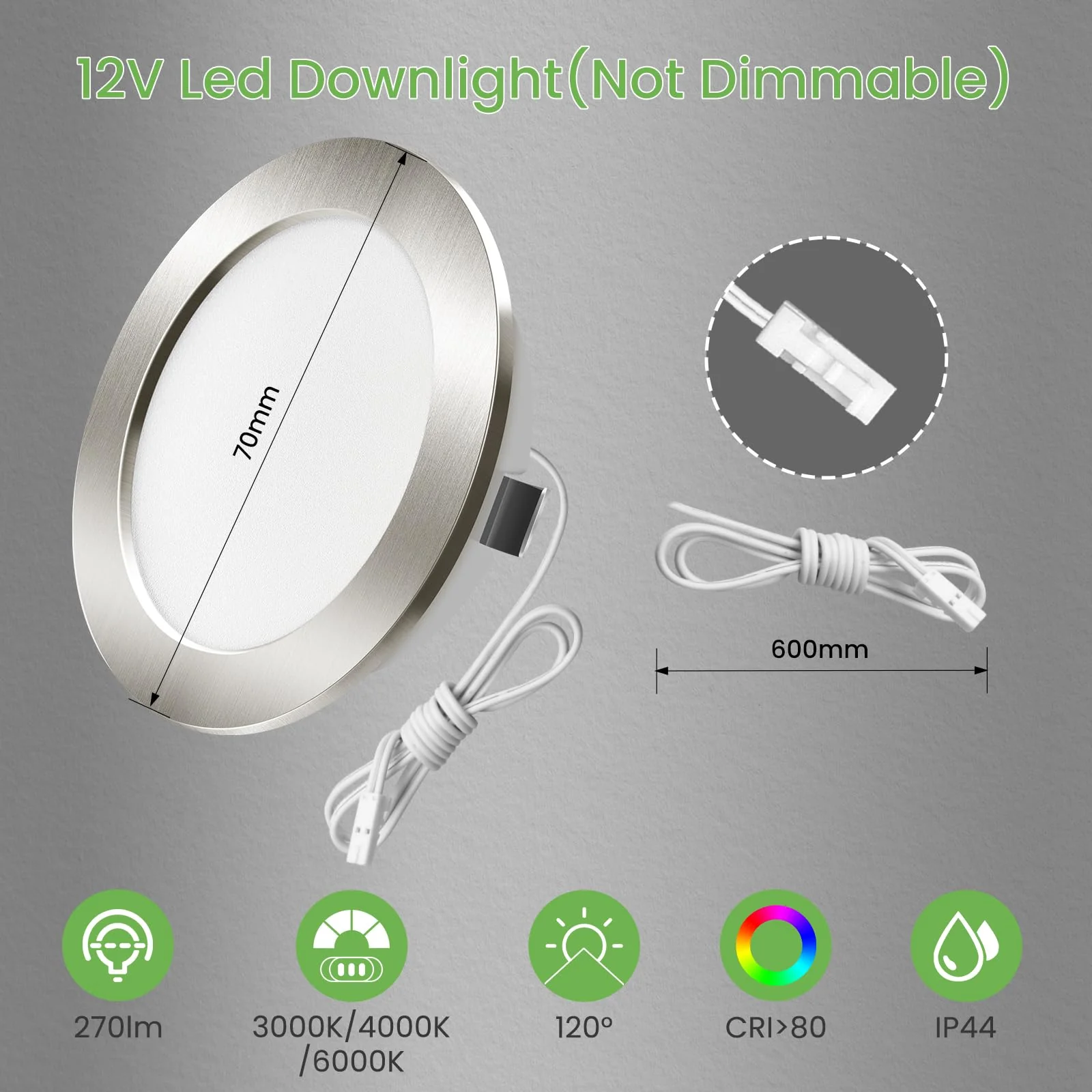ALUSSO LIGHTING LED Recessed Spotlight 12 V, 3000 K 4000 K 6000 K LED Spot 12 V IP44, 4 W 270 LM Recessed Spotlights 55-58 mm for Motorhome Mirror Cabinet Caravan Van Wardrobe Nickel Set of 3 (Not Nickel. Hole Size: 55-58 Mm, 12 V Ac/Dc 3 pieces - Image 3