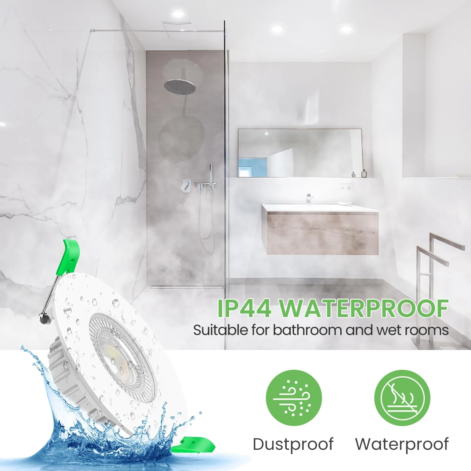 ALUSSO LIGHTING LED Recessed Spotlight, 230 V, Dimmable Flat, Spotlights, 6 W, 68 mm with Removable Module, 3CCT Warm White, Natural White, Cool White, IP44 Recessed Lights, Ceiling Spotlights for Set of 6 White Fixed - 3 Cct, Hole Size Diameter 68-75 Mm - Image 7