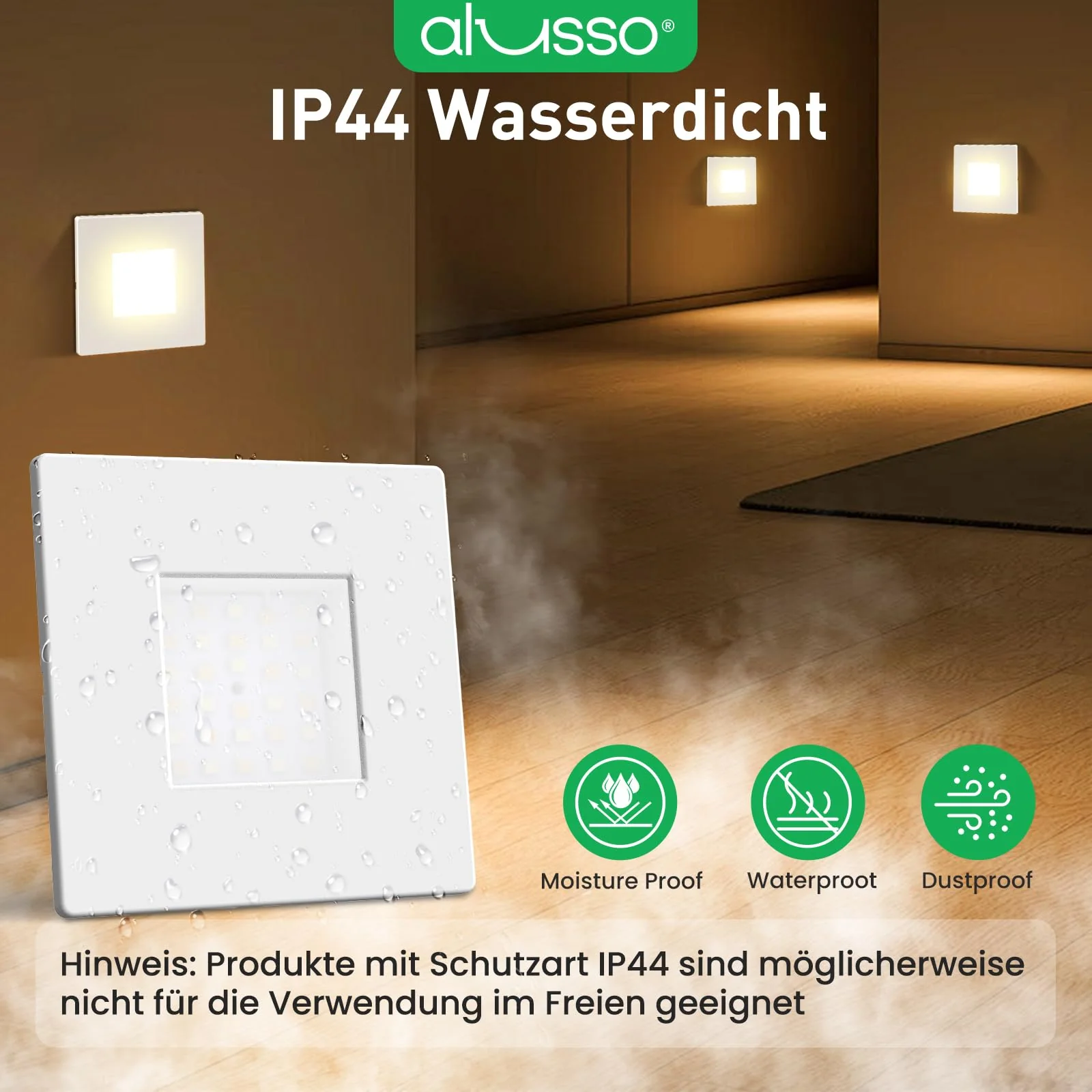 ALUSSO Set of 6 LED Stair Lighting 230 V Dimmable 3CCT Warm White Neutral White Cool White Stair Light 3 W 0.5 W 1.5 W 2.5 W IP44 Stair Lighting Stair Light Recessed Wall Light, Square White - Image 7