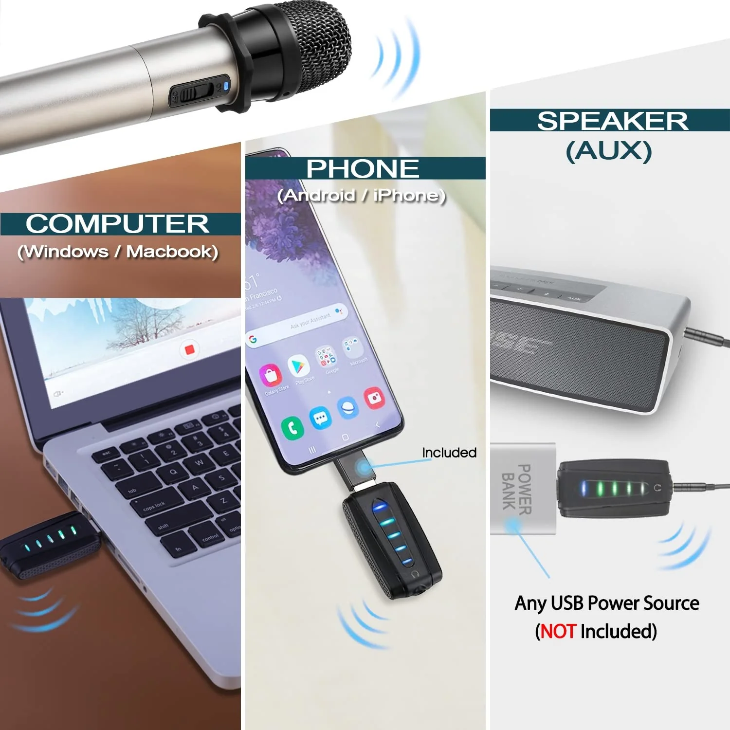 Alvoxcon USB Wireless Microphone, UHF Condenser mic for Android, PC Computer, Laptop, PA, Podcasting, Vlogging, YouTube, Vocal Recording, Gaming, Singing Practice (System with USB Receiver) Small Handheld Mic - Image 2