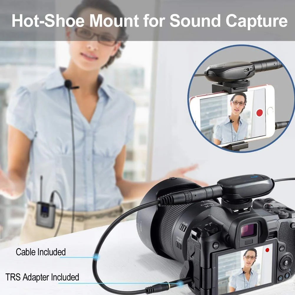 Alvoxcon Wireless Headset Lavalier Microphone System Wireless Lapel Mic Best for iPhone, DSLR Camera, PA Speaker, YouTube, Podcast, Video Recording, Conference, Vlogging, Church, Interview, Teaching Gray - Image 2