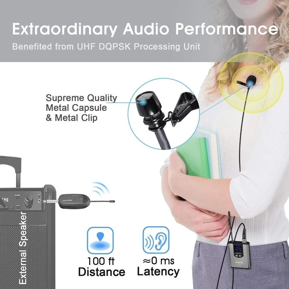 Alvoxcon Wireless Headset Lavalier Microphone System Wireless Lapel Mic Best for iPhone, DSLR Camera, PA Speaker, YouTube, Podcast, Video Recording, Conference, Vlogging, Church, Interview, Teaching Gray - Image 3