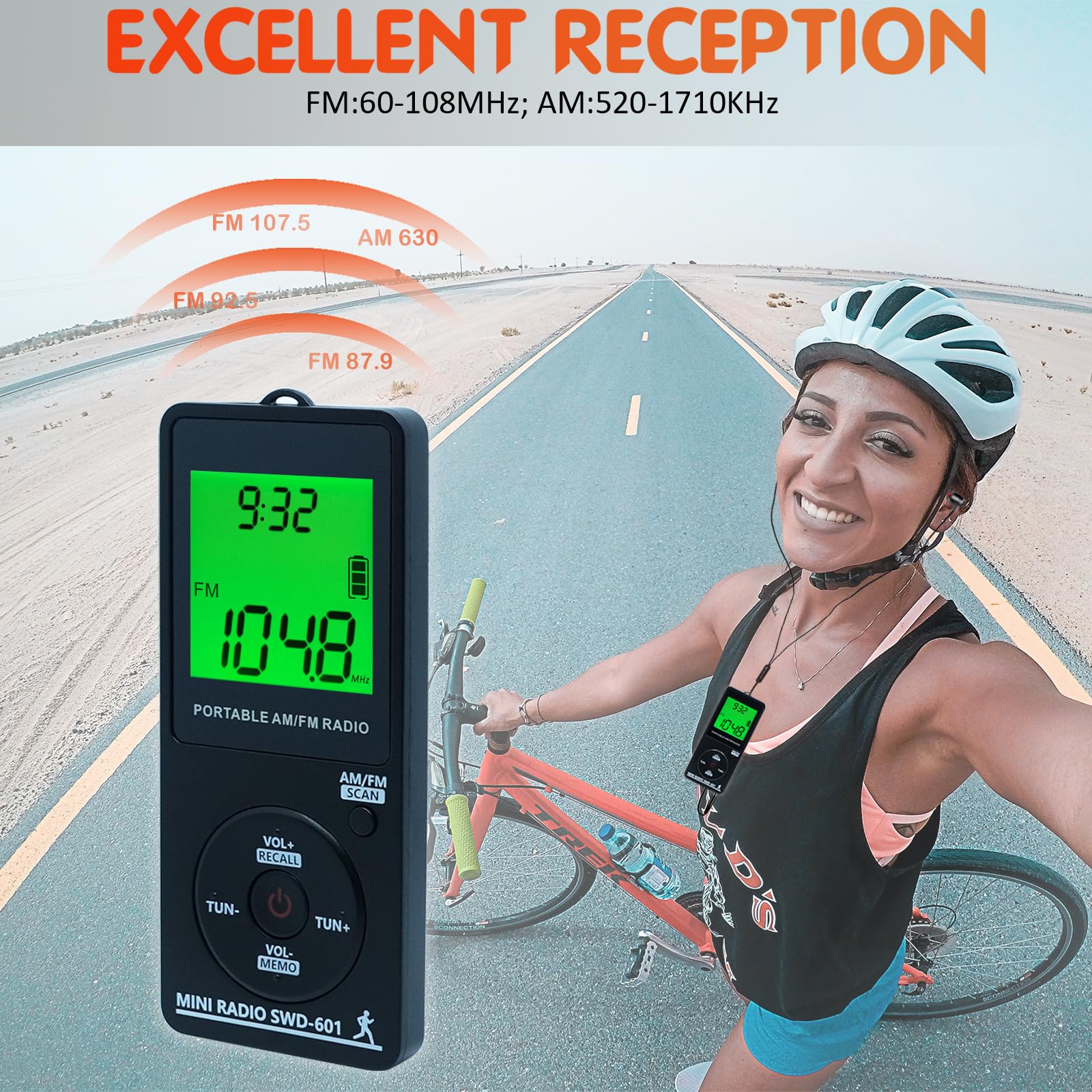 AM/FM Personal Portable Mini Radio with Digital Tuning LCD Display and Backlight Time, SWDSTP Rechargeable Pocket Radio with Earphone and Belt Clip for Walking, Jogging - Image 3