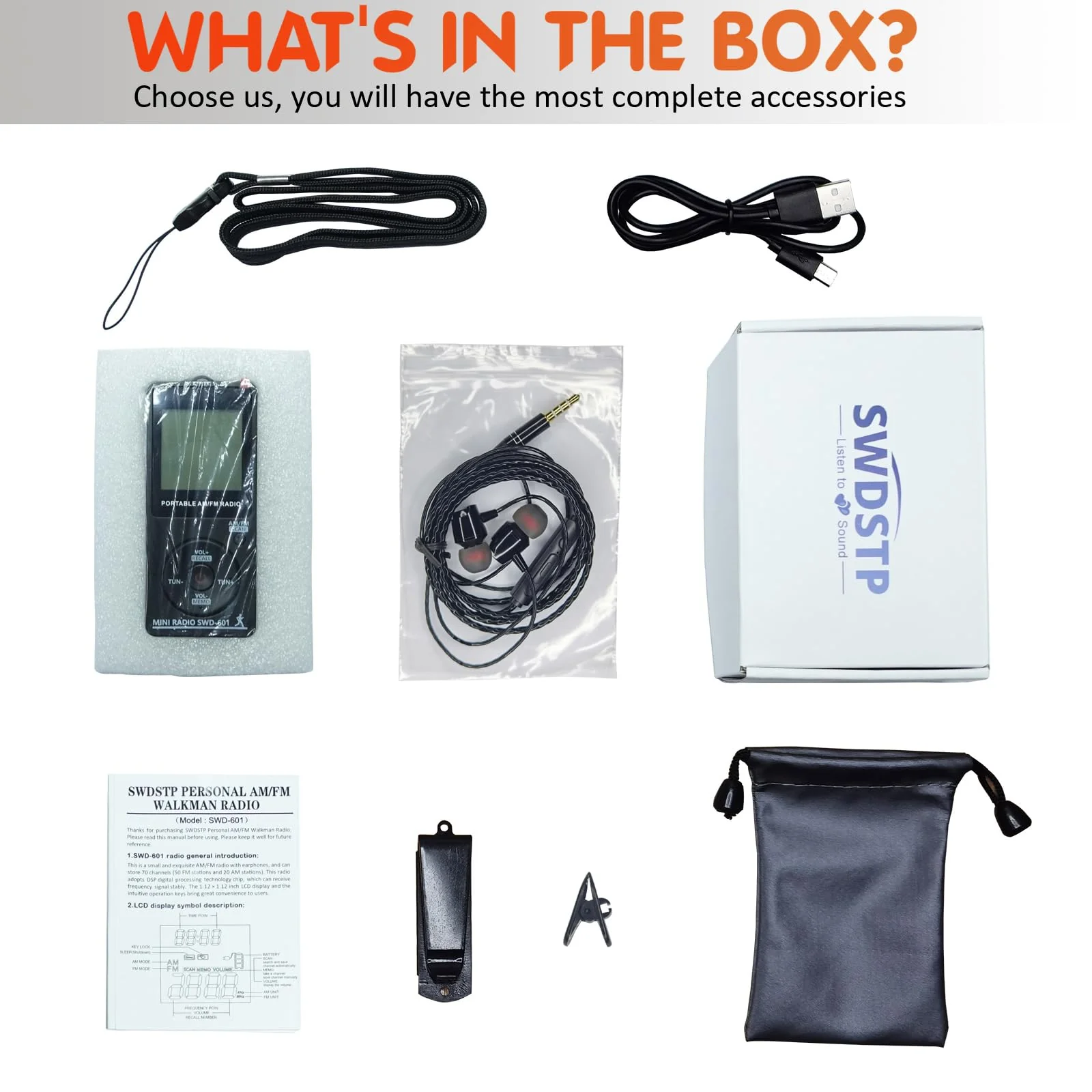 AM/FM Personal Portable Mini Radio with Digital Tuning LCD Display and Backlight Time, SWDSTP Rechargeable Pocket Radio with Earphone and Belt Clip for Walking, Jogging - Image 7