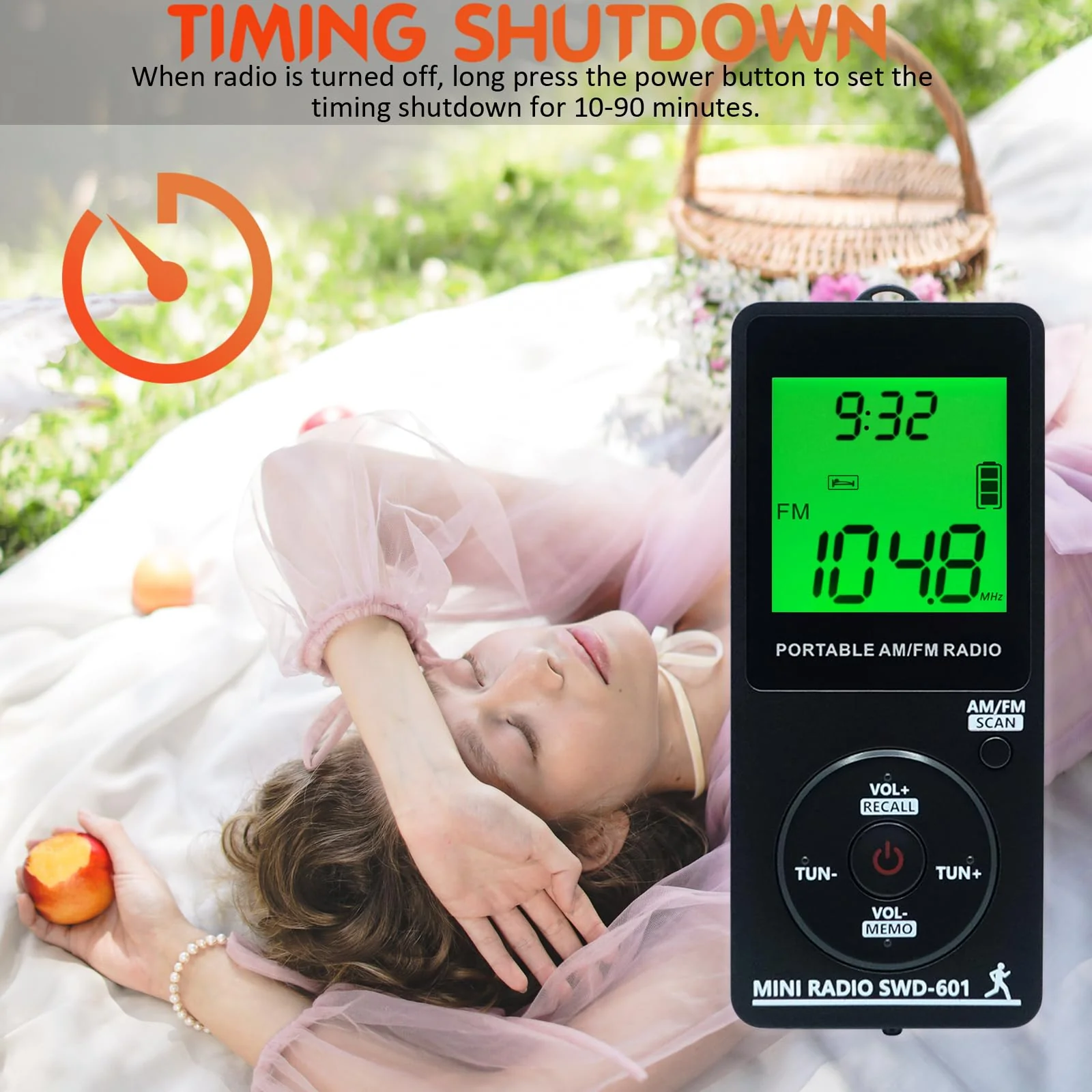 AM/FM Personal Portable Mini Radio with Digital Tuning LCD Display and Backlight Time, SWDSTP Rechargeable Pocket Radio with Earphone and Belt Clip for Walking, Jogging - Image 8