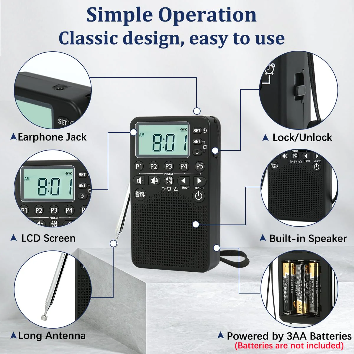 AM FM Portable Pocket Radio, Battery Operated, Digital Tuning, Excellent Reception, Loud Speaker, Long Lasting, LCD Screen, Alarm Clock, Easy to use, Handheld Emergency Radio for Indoor & Outdoor - Image 5