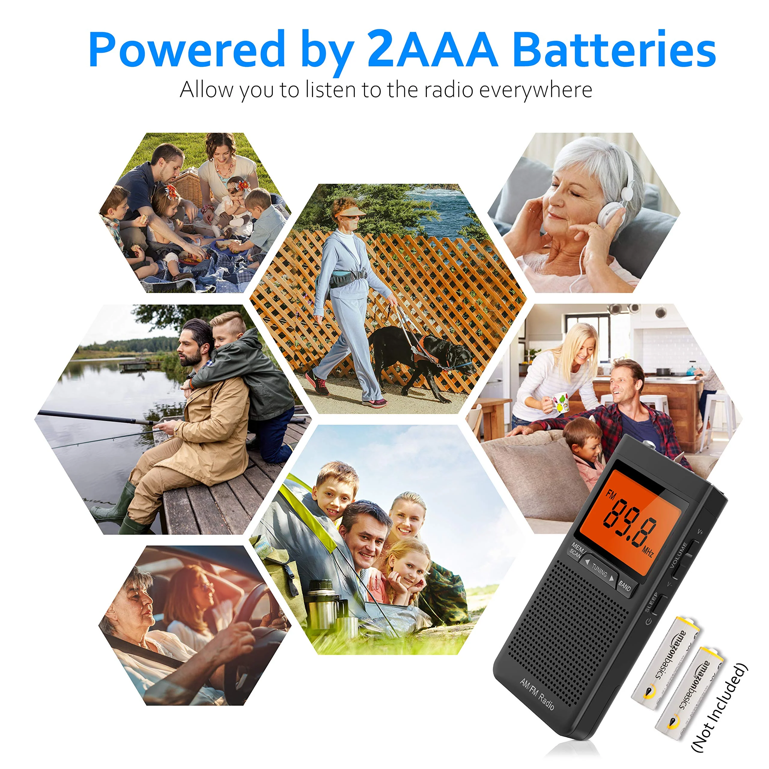 AM FM Portable Radio Personal Radio with Excellent Reception Battery Operated by 2 AAA Batteries with Stero Earphone, Large LCD Screen, Digtail Alarm Clock Black - Image 6