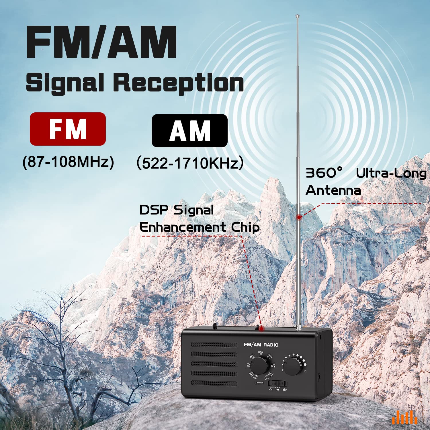 AM FM Radio Portable,Goodes Transistor Radio Plug in Wall Battery Powered with Best Reception, Loud Speaker, Excellent Sound, Small Radios for Home Outdoor Office Desk Use/Decor, Gift for Elders Black - Image 2