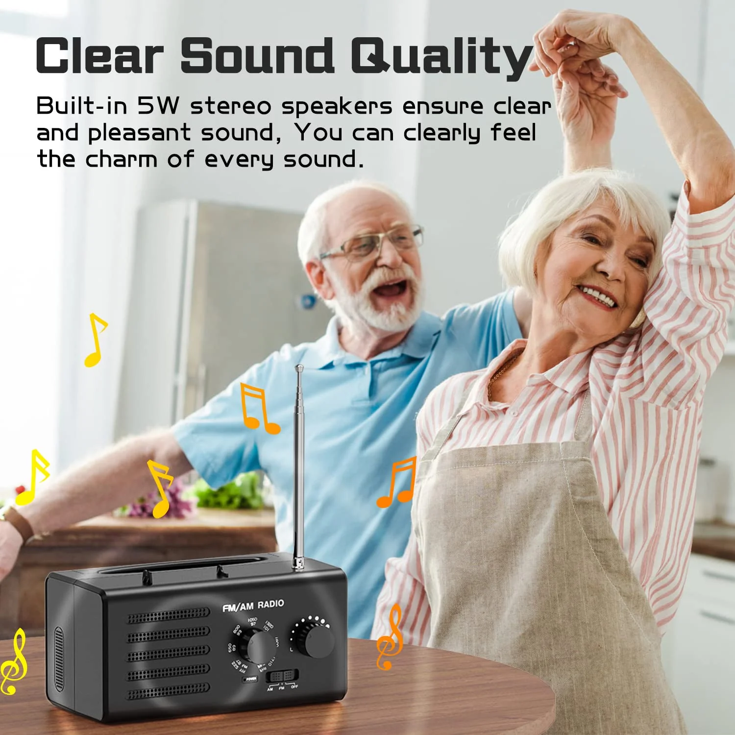 AM FM Radio Portable,Goodes Transistor Radio Plug in Wall Battery Powered with Best Reception, Loud Speaker, Excellent Sound, Small Radios for Home Outdoor Office Desk Use/Decor, Gift for Elders Black - Image 3
