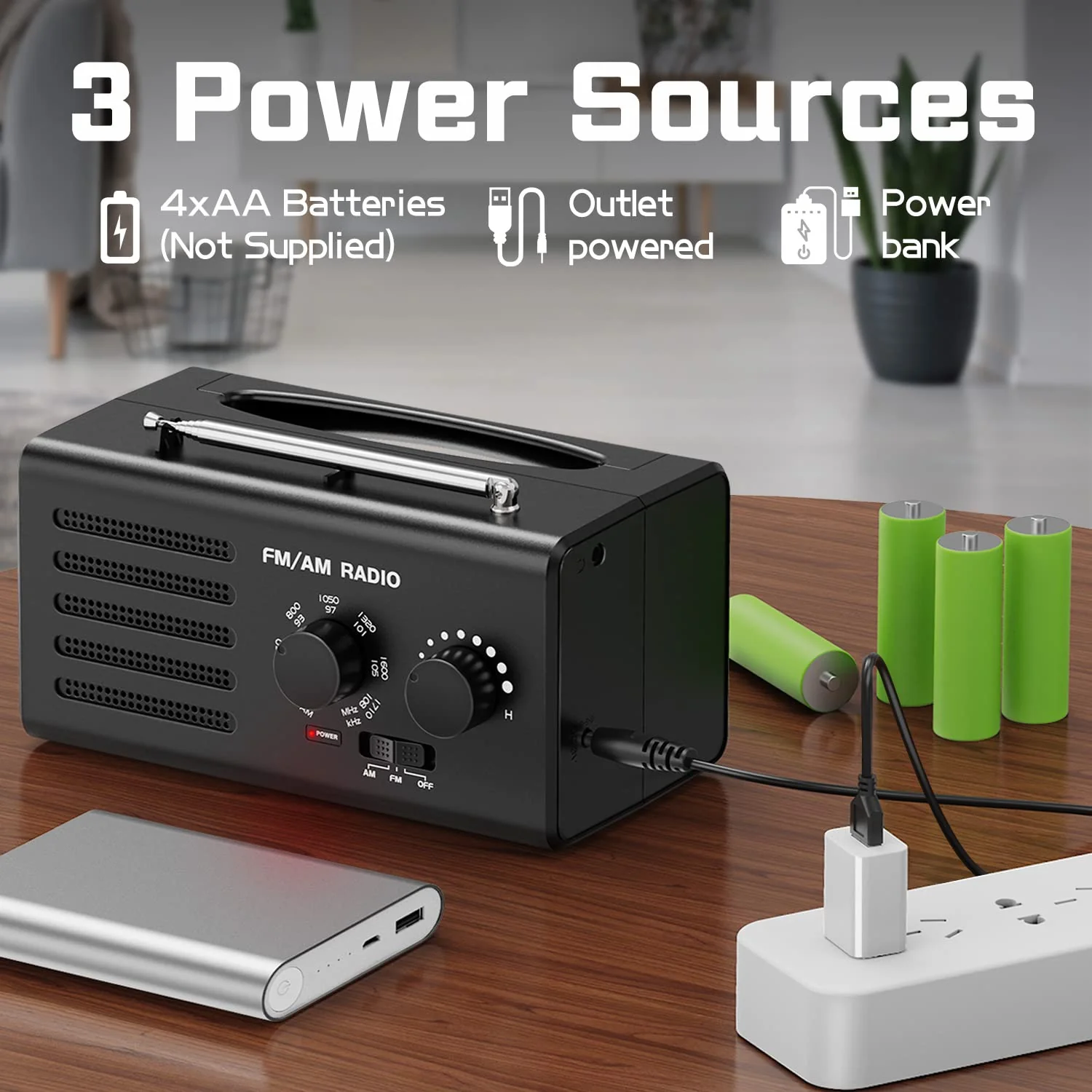 AM FM Radio Portable,Goodes Transistor Radio Plug in Wall Battery Powered with Best Reception, Loud Speaker, Excellent Sound, Small Radios for Home Outdoor Office Desk Use/Decor, Gift for Elders Black - Image 5