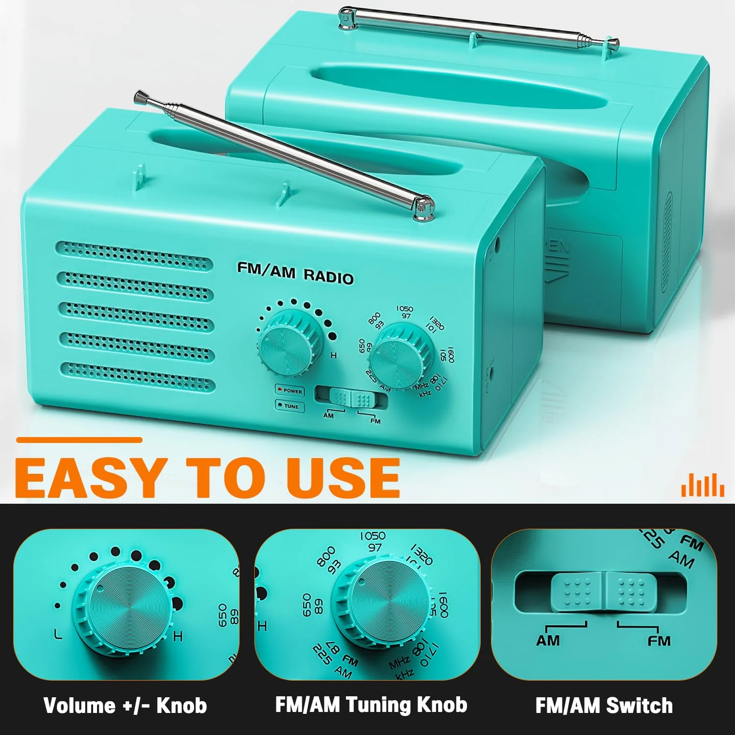 AM FM Radio Portable,Goodes Transistor Radio Plug in Wall Battery Powered with Best Reception, Loud Speaker, Excellent Sound, Small Radios for Home Outdoor Office Desk Use/Decor, Gift for Elders Cyan - Image 5