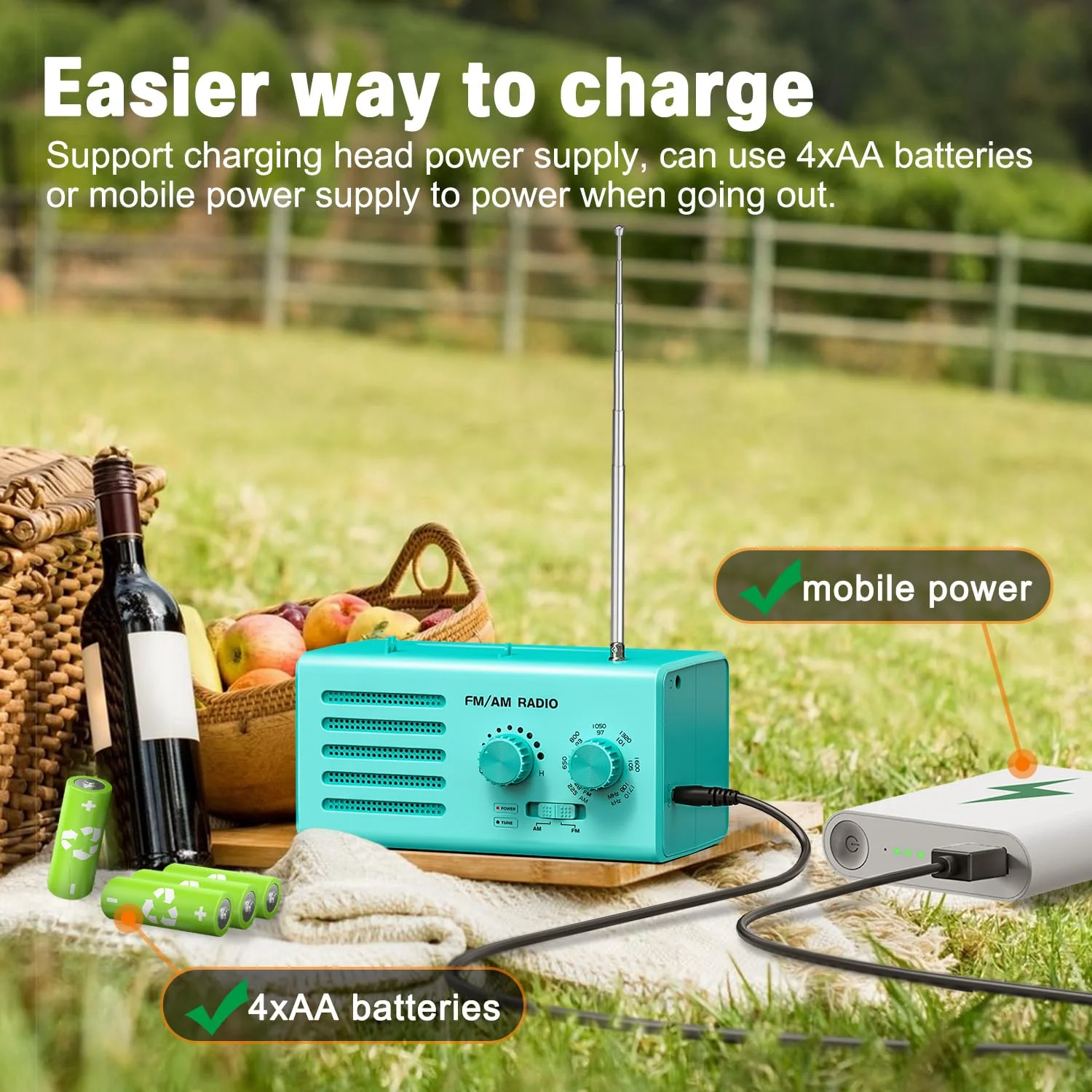 AM FM Radio Portable,Goodes Transistor Radio Plug in Wall Battery Powered with Best Reception, Loud Speaker, Excellent Sound, Small Radios for Home Outdoor Office Desk Use/Decor, Gift for Elders Cyan - Image 7