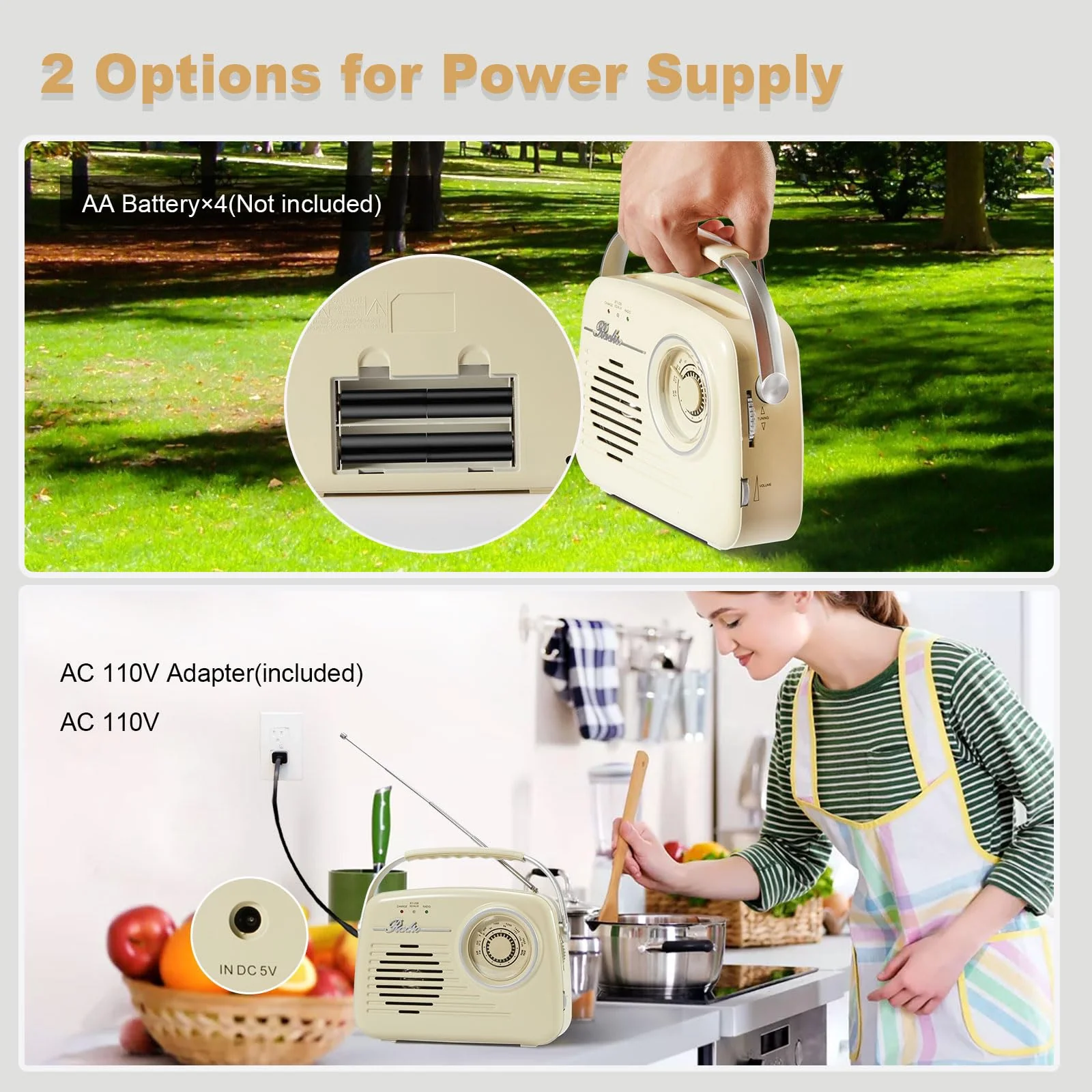 AM FM Radio Portable - Shortwave Radio Battery Powered or Plug in Wall for Home Outdoor, Strong Reception, Digital Time Display, Transistor Antenna, Large Dial Easy to Use, Seniors Small Gfit - Image 2