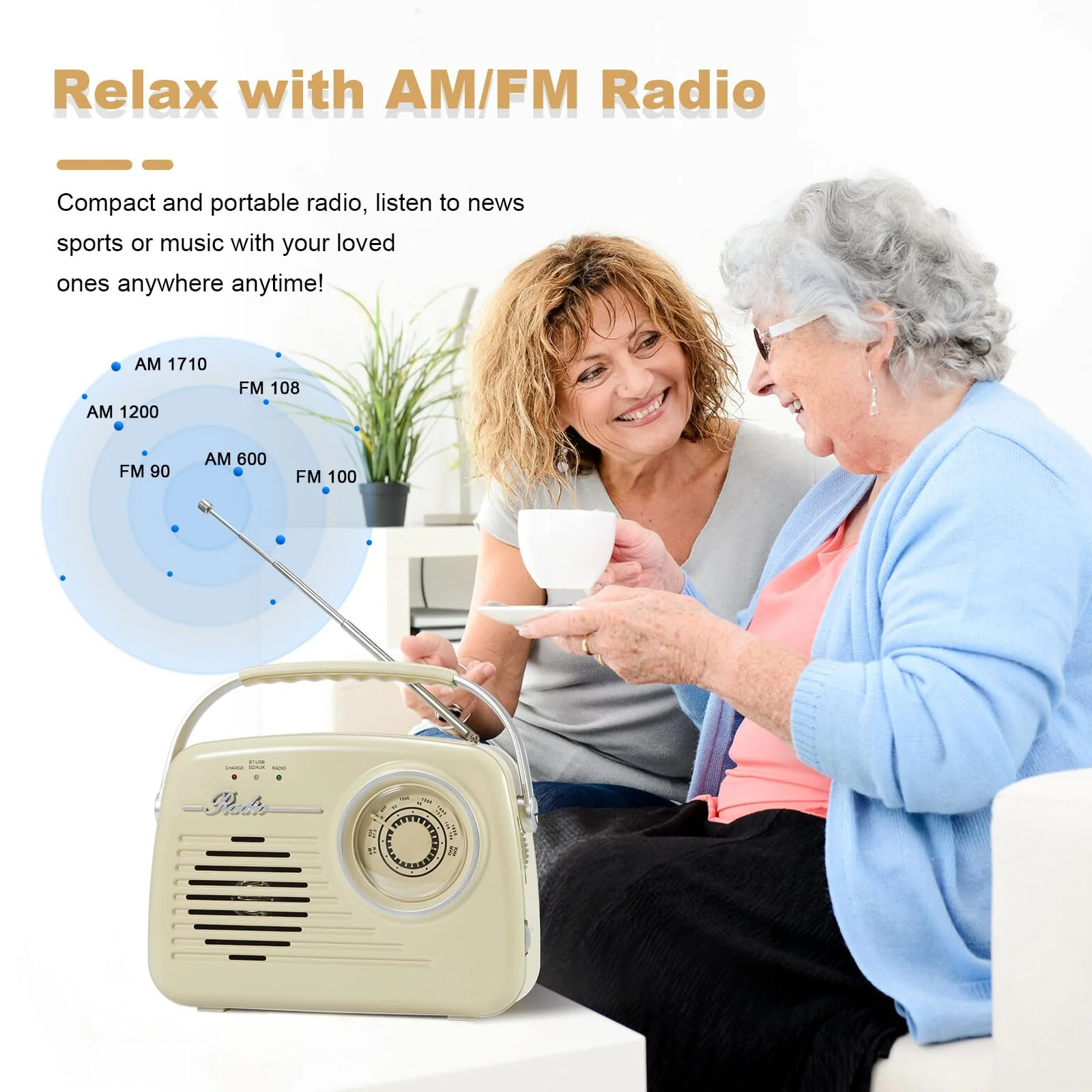 AM FM Radio Portable - Shortwave Radio Battery Powered or Plug in Wall for Home Outdoor, Strong Reception, Digital Time Display, Transistor Antenna, Large Dial Easy to Use, Seniors Small Gfit - Image 7