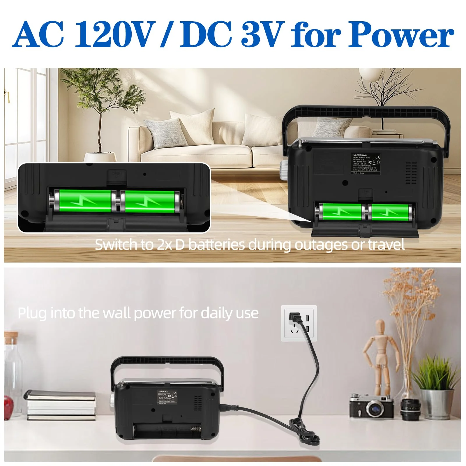 AM FM Radio Portable, Transistor Radio, Battery Powered or Mains Operated, Battery Radio with Robust Reception and Built in Speaker, Suitable for Home and Outdoor Silver - Image 3