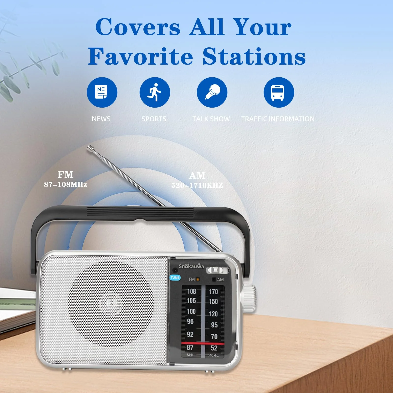 AM FM Radio Portable, Transistor Radio, Battery Powered or Mains Operated, Battery Radio with Robust Reception and Built in Speaker, Suitable for Home and Outdoor Silver - Image 4
