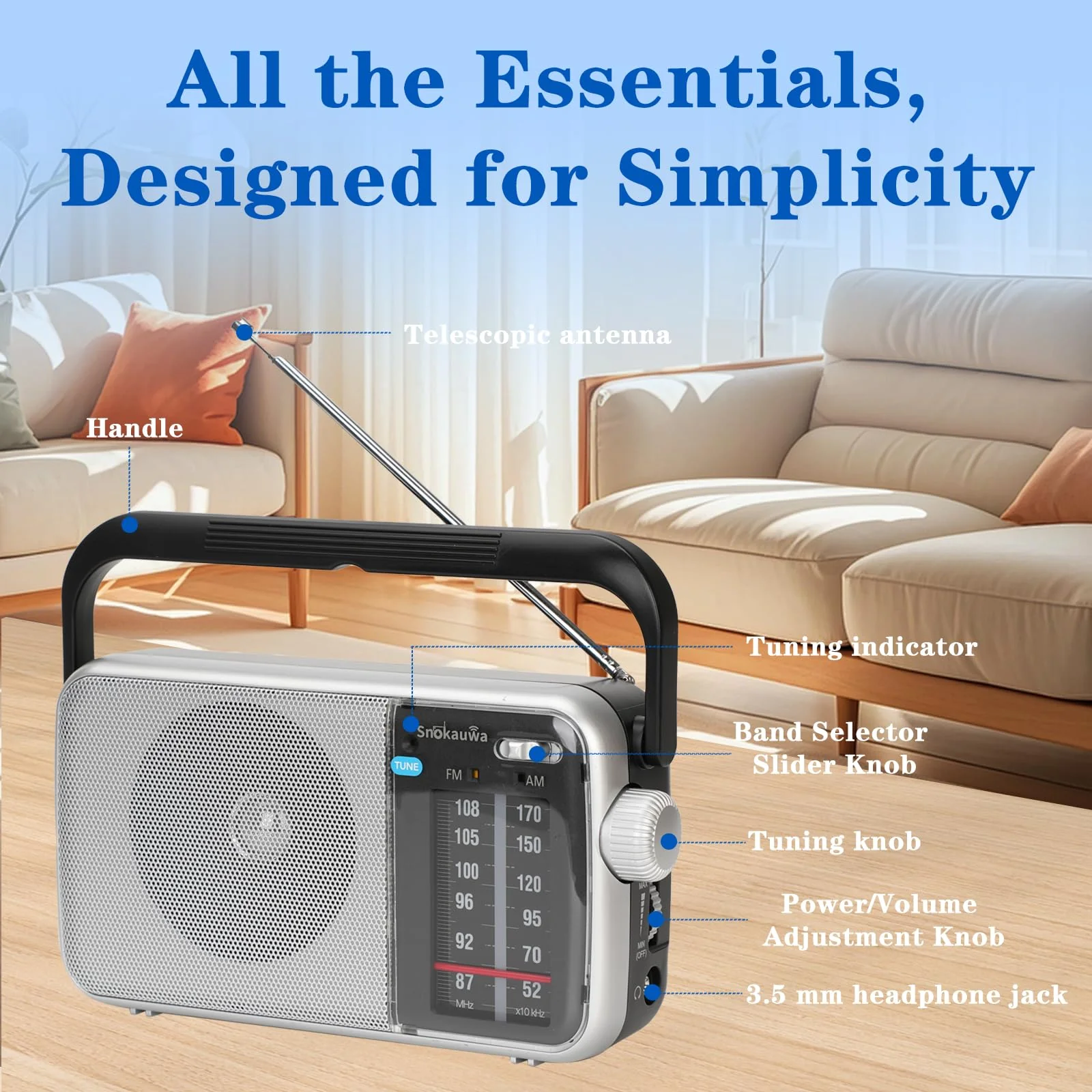 AM FM Radio Portable, Transistor Radio, Battery Powered or Mains Operated, Battery Radio with Robust Reception and Built in Speaker, Suitable for Home and Outdoor Silver - Image 5