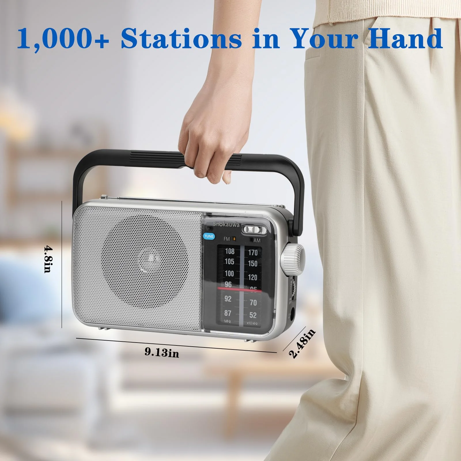 AM FM Radio Portable, Transistor Radio, Battery Powered or Mains Operated, Battery Radio with Robust Reception and Built in Speaker, Suitable for Home and Outdoor Silver - Image 6
