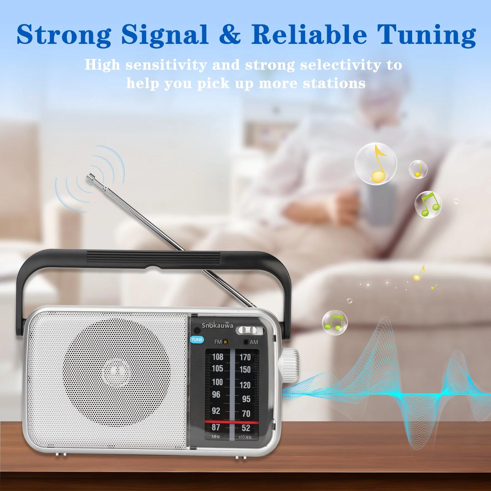 AM FM Radio Portable, Transistor Radio, Battery Powered or Mains Operated, Battery Radio with Robust Reception and Built in Speaker, Suitable for Home and Outdoor Silver - Image 8