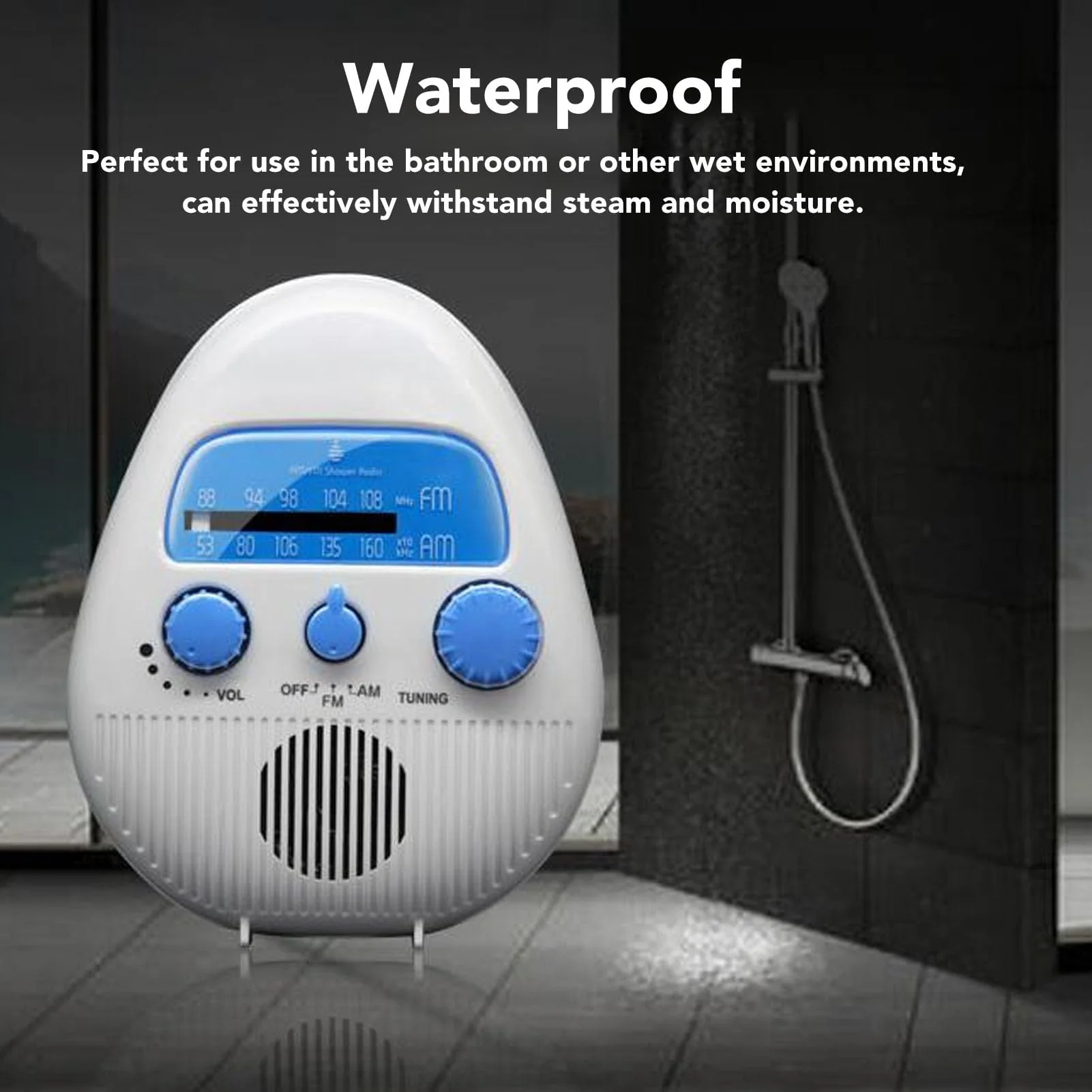 AM FM Shower Radio, Waterproof Portable Shower Radio ABS Material, Built in Speaker, FM AM Receiver, Easy, for Bathroom or On The - Image 2