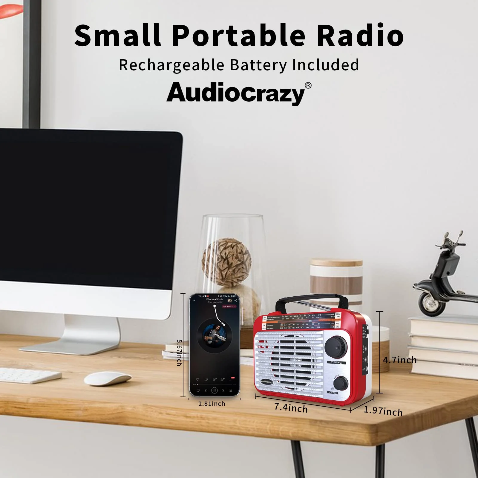 AM/FM/SW1-2 Radio Shortwave Transistor Radio AC or Battery Operated with Best Reception Big Speaker and Precise Tuning Knob with AUX in & 3.5mm Earphone Jack Red+White - Image 6