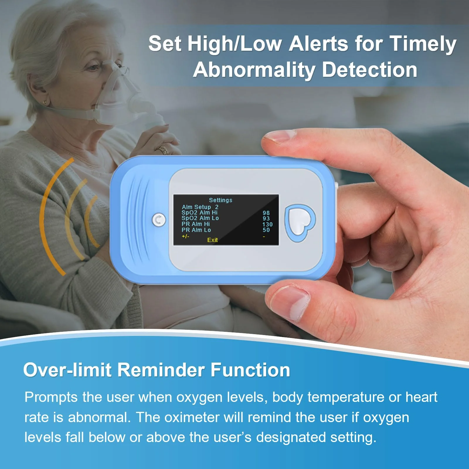 AM801 Pulse Oximeter, 5-in-1 Finger Oxygen Monitor, Measures Blood Oxygen, Temperature, Pulse Rate, Perfusion Index, Plethysmograph, OLED Display SpO2 Oxygen Reader with Storage Pouch - Image 6